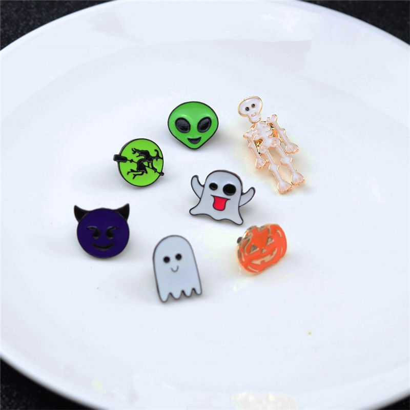Изображение Pin Brooches Skeleton Skull Halloween Ghost Multicolor Enamel 1 Piece