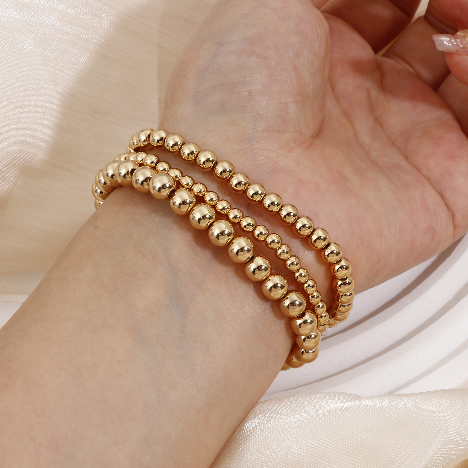 Picture of CCB Plastic Dainty Bracelets Delicate Bracelets Beaded Bracelet Gold Plated Elastic 1 Piece