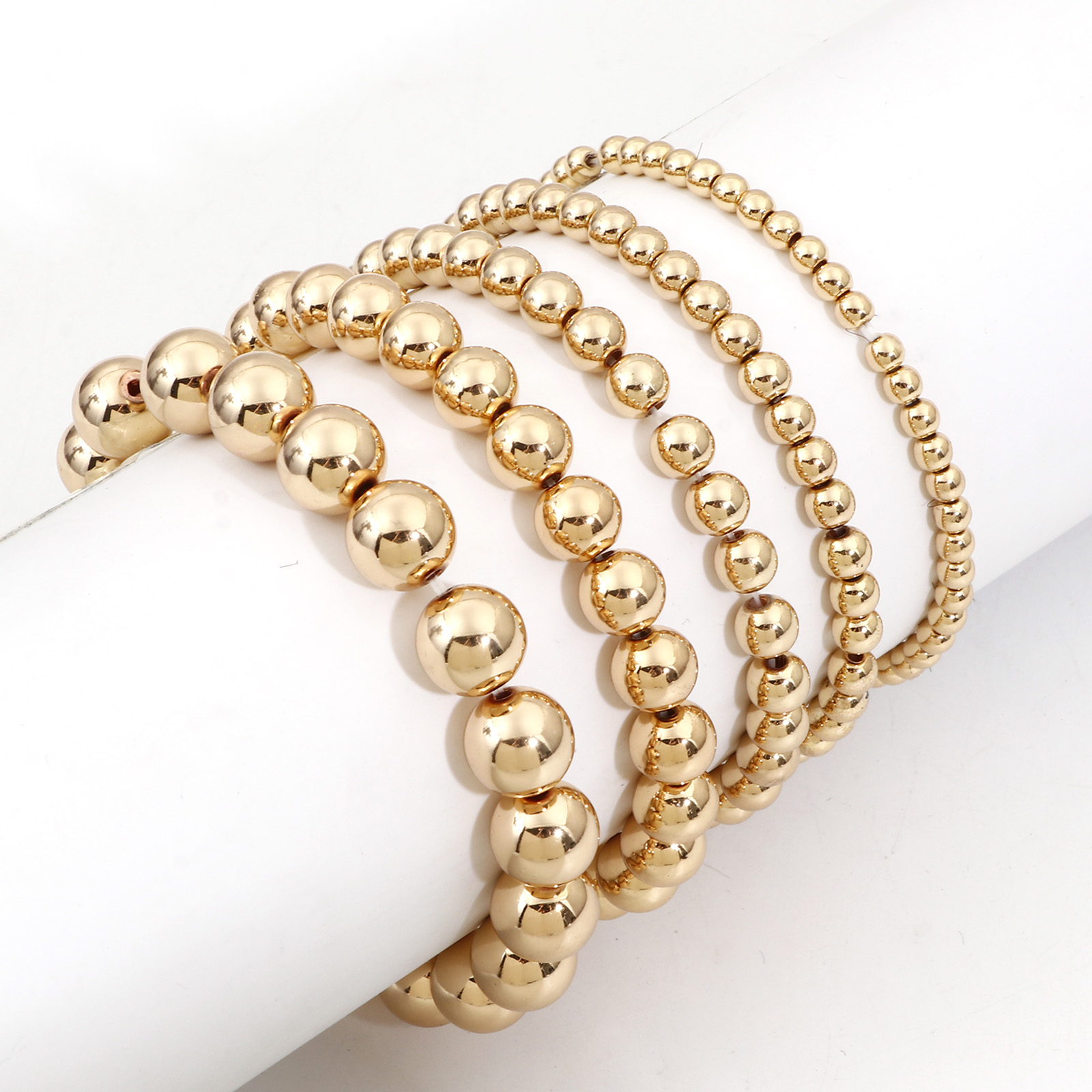 Picture of CCB Plastic Dainty Bracelets Delicate Bracelets Beaded Bracelet Gold Plated Elastic 1 Piece
