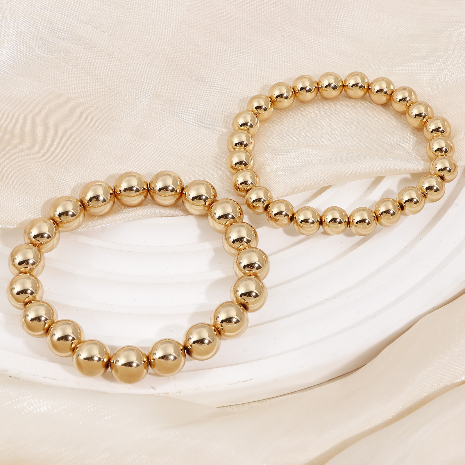 Picture of CCB Plastic Dainty Bracelets Delicate Bracelets Beaded Bracelet Gold Plated Elastic 1 Piece