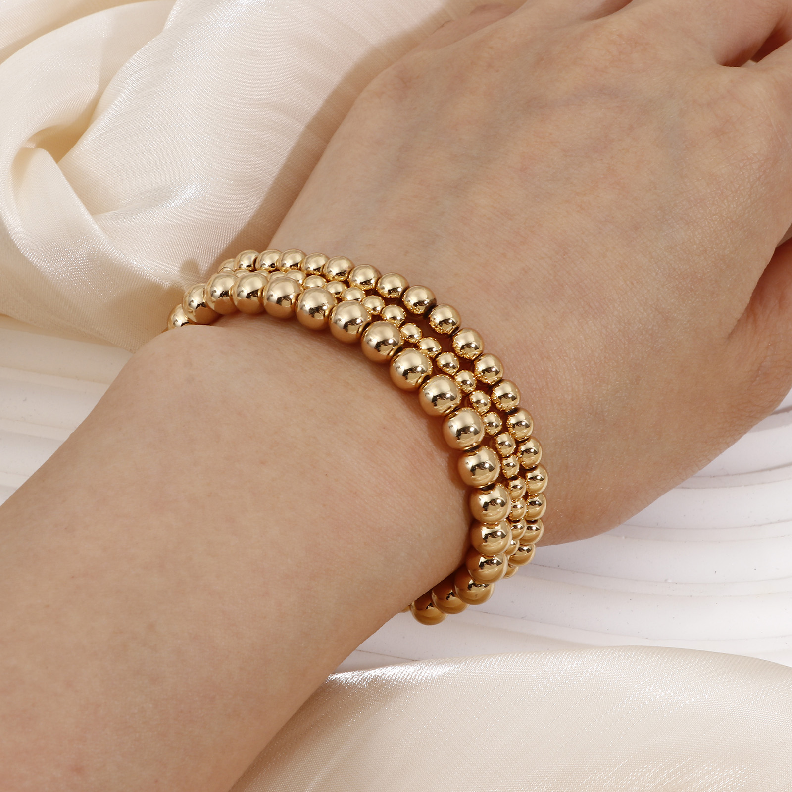 Picture of CCB Plastic Dainty Bracelets Delicate Bracelets Beaded Bracelet Gold Plated Elastic 1 Piece