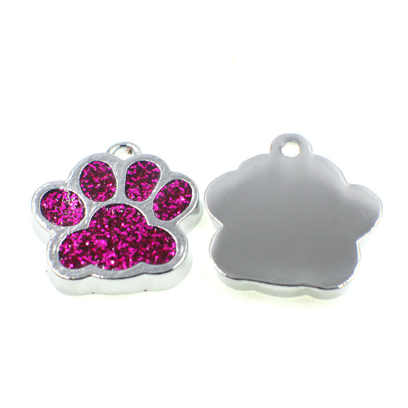Picture of Zinc Based Alloy Pet Memorial Charms Silver Tone Multicolor Glitter Paw Print Enamel 16mm x 16mm