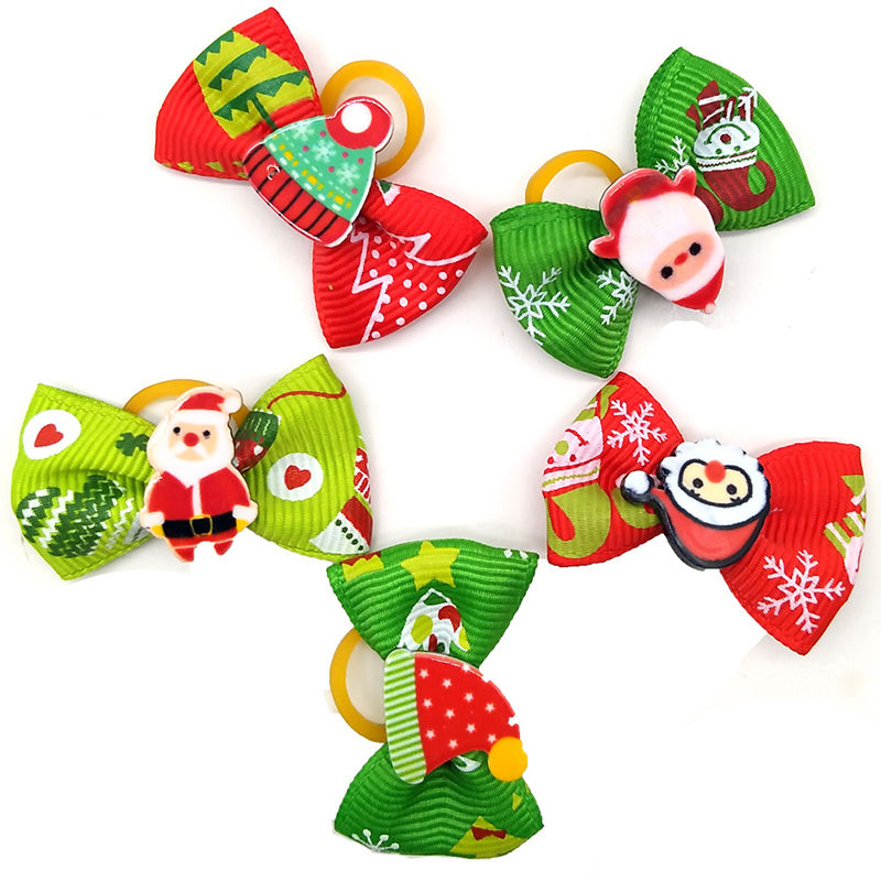 Imagen de Fabric Christmas Hair Ties Band Red & Green Pet At Random