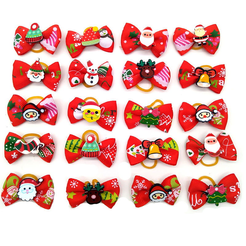 Imagen de Fabric Christmas Hair Ties Band Red & Green Pet At Random