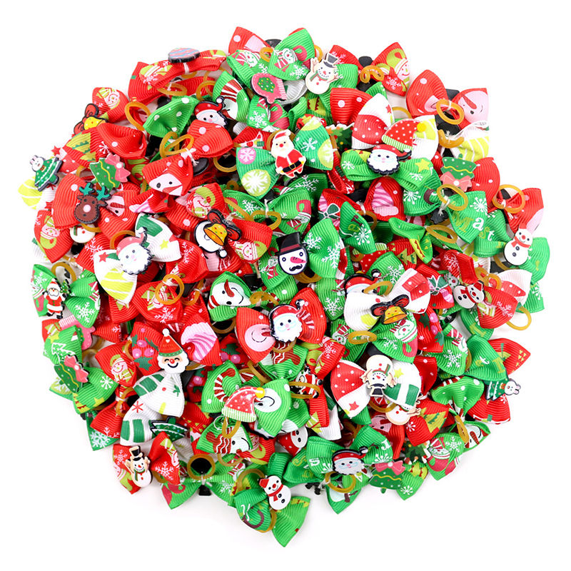 Imagen de Fabric Christmas Hair Ties Band Red & Green Pet At Random