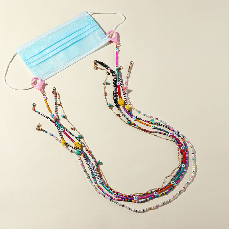 Picture of Face Mask And Glasses Neck Strap Lariat Lanyard Necklace Gold Plated Multicolor 1 Piece