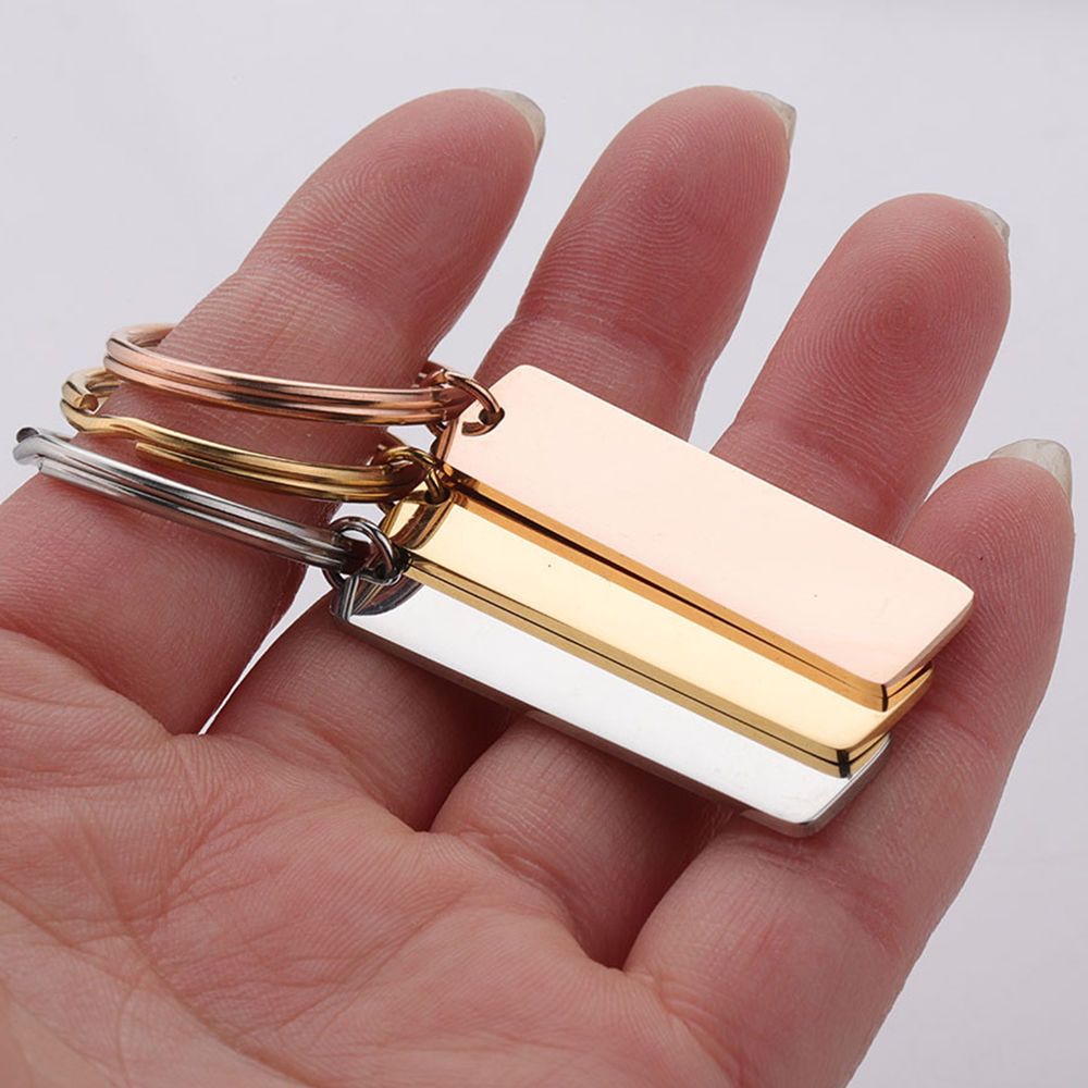 Image de Porte-ClésÉtiquettes d'Estampage Vierges en Acier Inoxydable Rectangle Brunissant Deux Côtés 65mm x 25mm, 1 Pièce