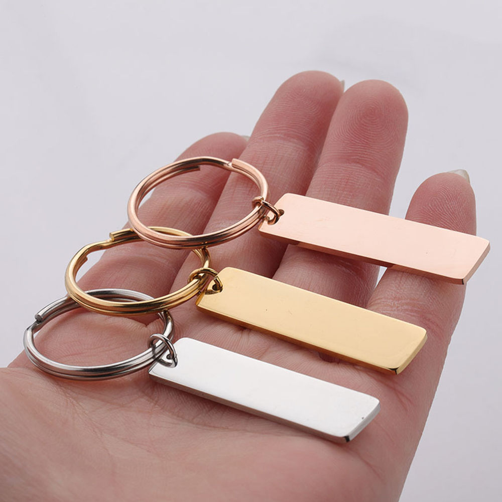 Image de Porte-ClésÉtiquettes d'Estampage Vierges en Acier Inoxydable Rectangle Brunissant Deux Côtés 65mm x 25mm, 1 Pièce