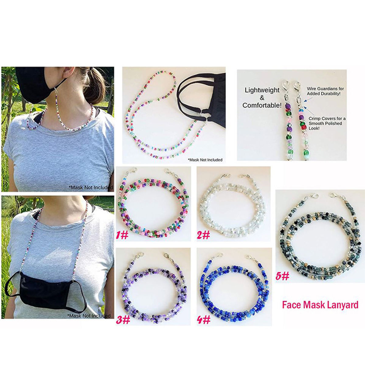 Picture of Face Mask And Glasses Neck Strap Lariat Lanyard Necklace Multicolor