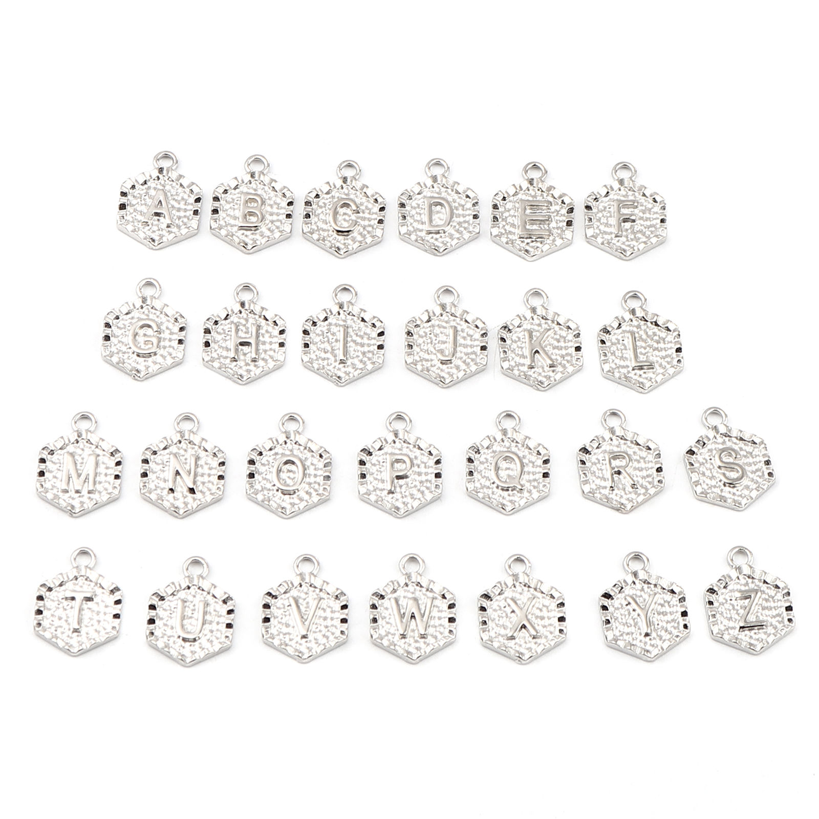 Imagen de Zinc Based Alloy Valentine's Day Charms Hexagon Initial Alphabet/ Capital Letter