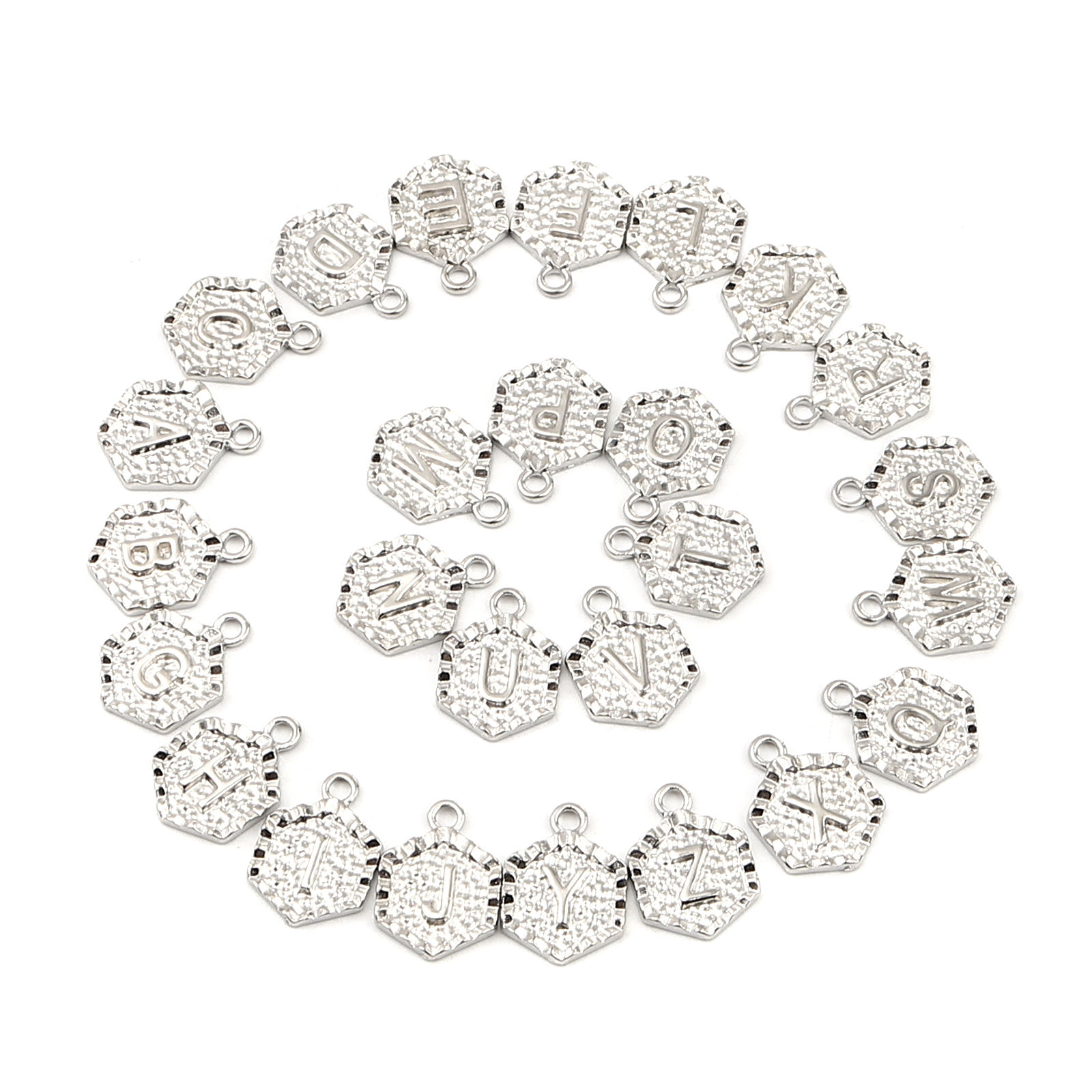 Imagen de Zinc Based Alloy Valentine's Day Charms Hexagon Initial Alphabet/ Capital Letter