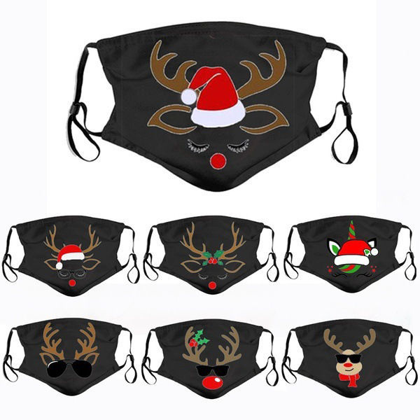 Picture of Cotton Reusable Dustproof Mouth Masks Filter Pocket（Replaceable Filter) Without Filter Green Blue Christmas Snowman
