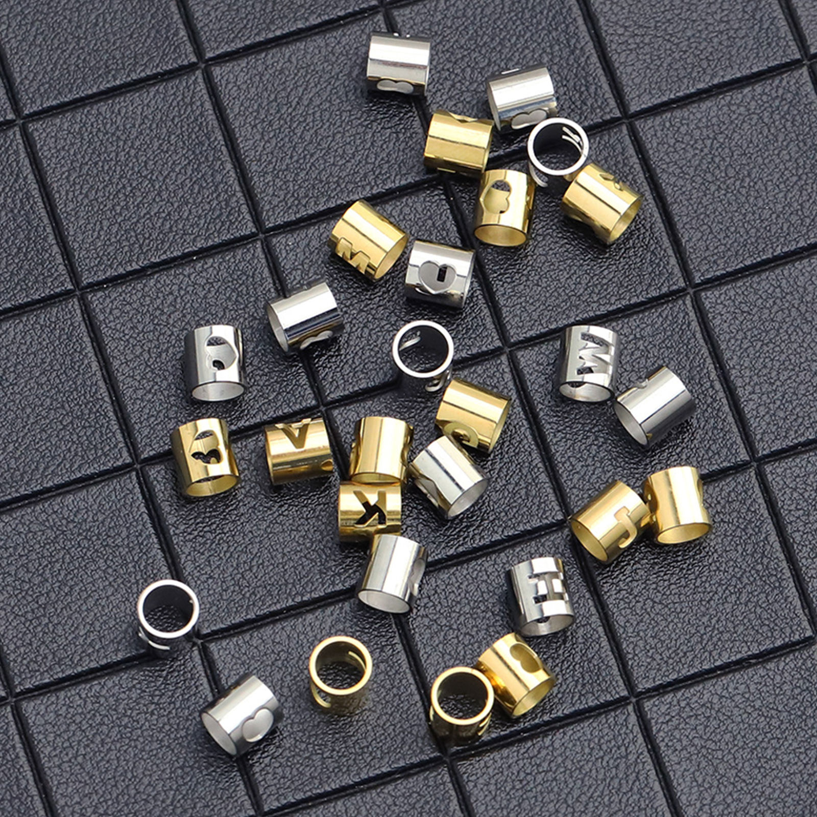 Picture of 304 Stainless Steel Beads Cylinder Gold Plated Initial Alphabet/ Capital Letter 6mm x 6mm, 2 PCs