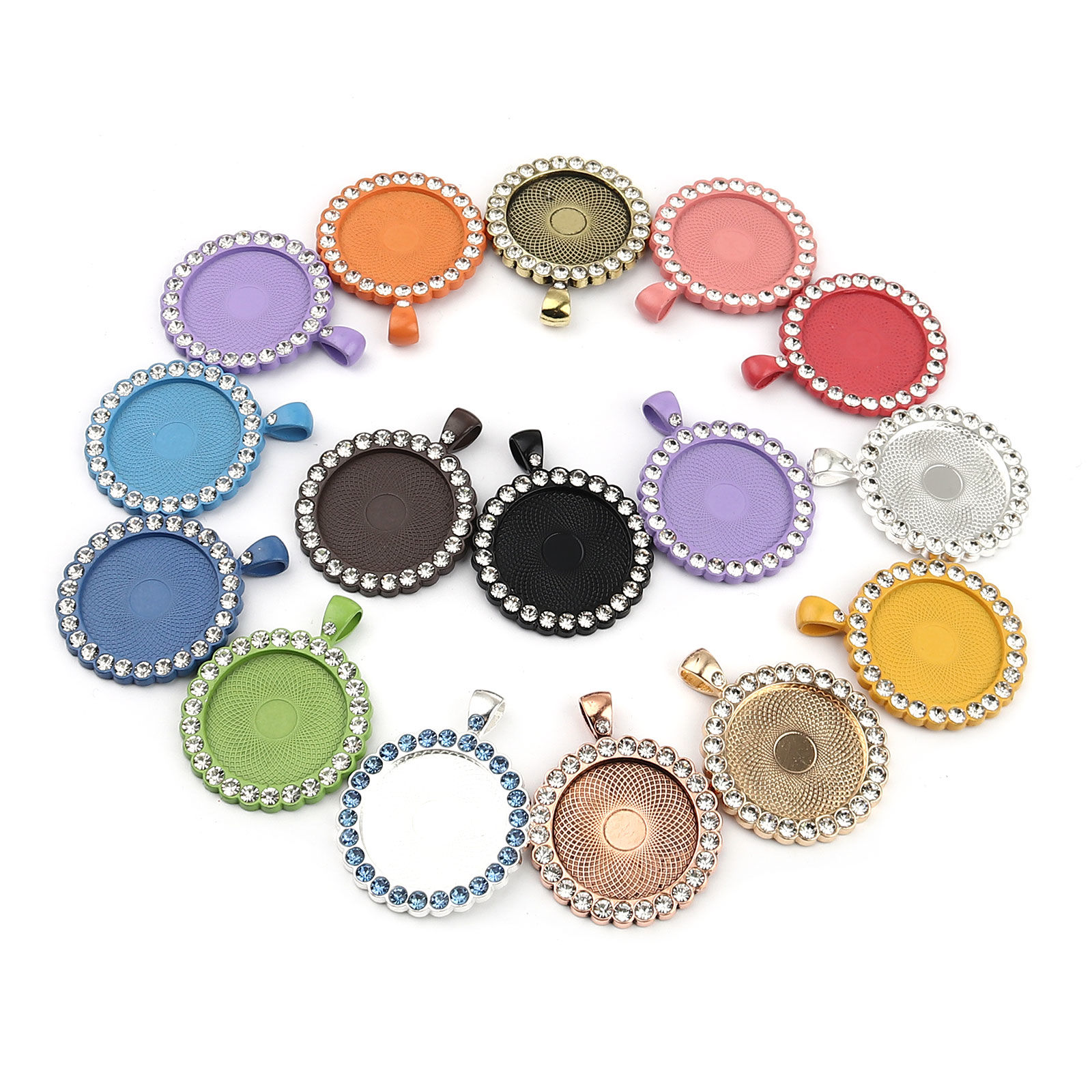 Bild von Cabochon-Einstellungsanhänger aus Zinklegierung mit rundem, klarem Strass