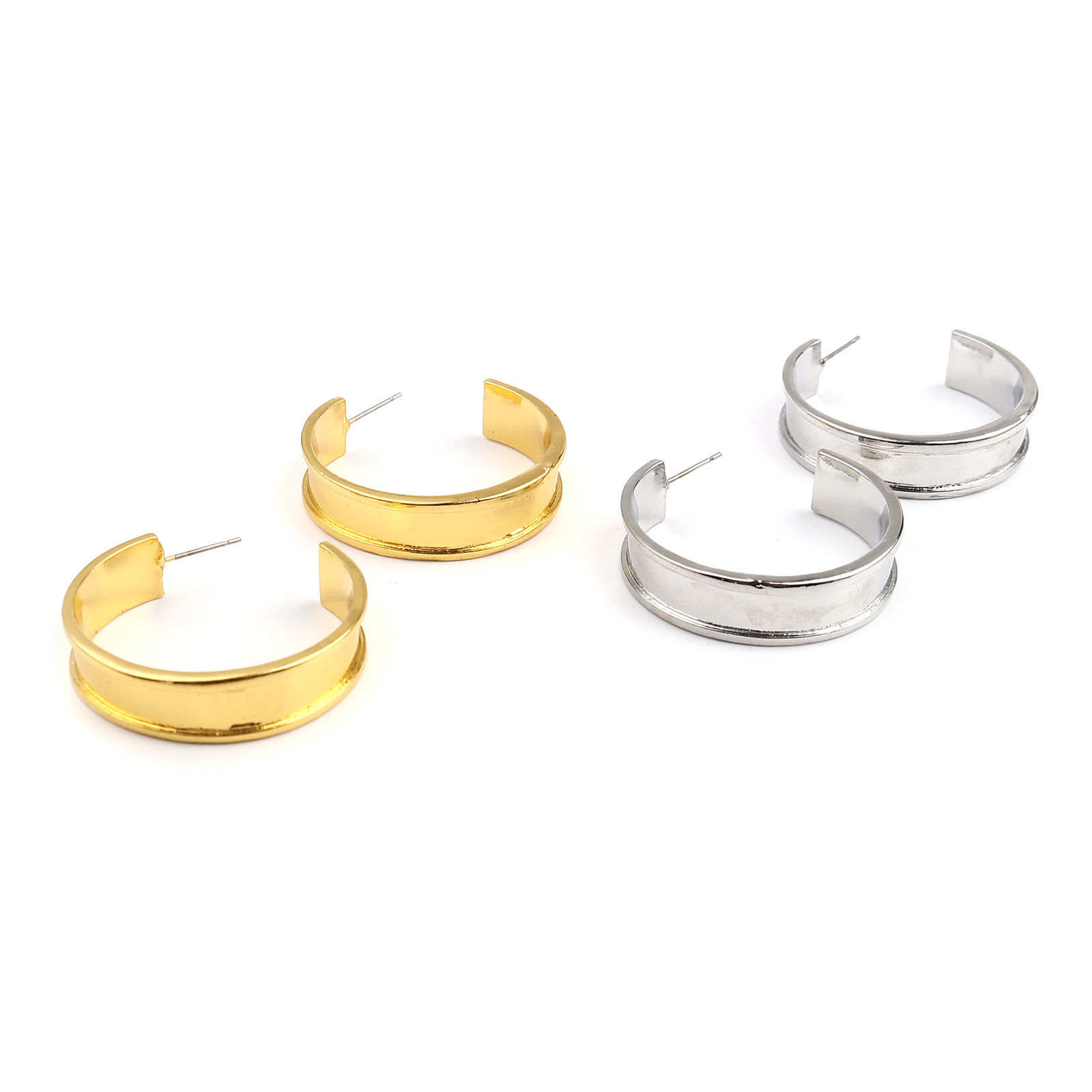 Picture of Hoop Earrings Findings C Shape Silver Tone 37mm x 9mm, Post/ Wire Size: (21 gauge), 1 Pair