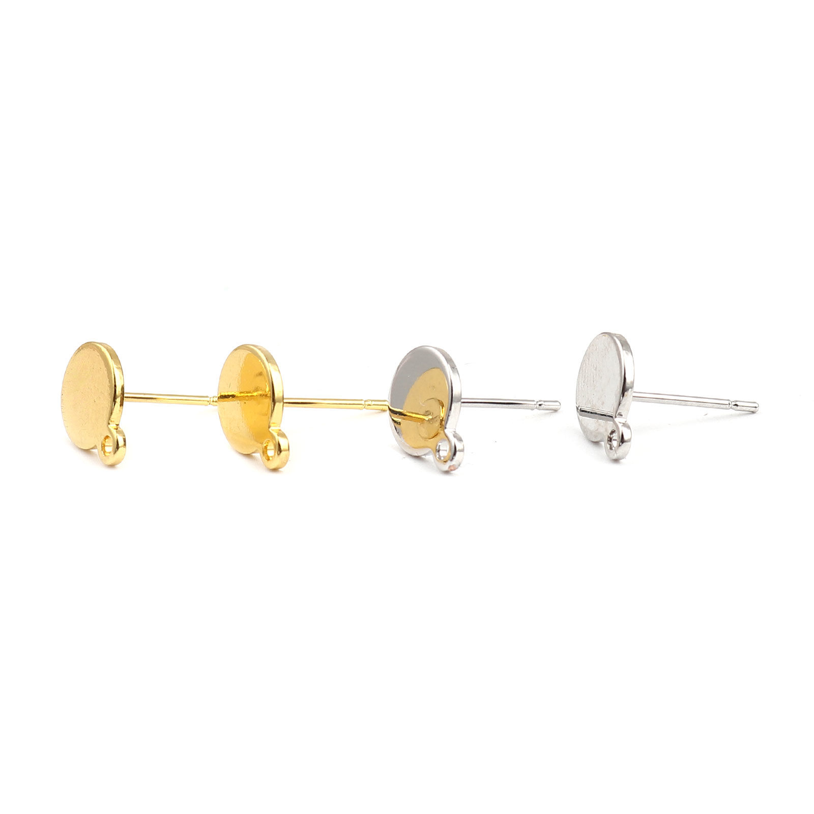 Picture of Zinc Based Alloy Cabochon Settings Ear Post Stud Earrings Findings Round Gold Plated Post/ Wire Size: (21 gauge), 3 Pairs