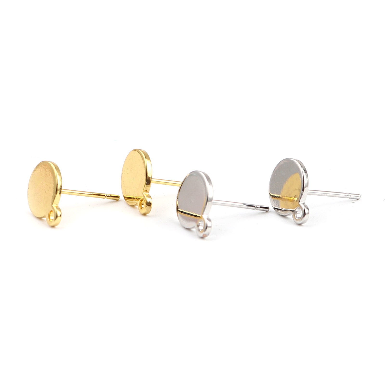 Picture of Zinc Based Alloy Cabochon Settings Ear Post Stud Earrings Findings Round Gold Plated Post/ Wire Size: (21 gauge), 3 Pairs