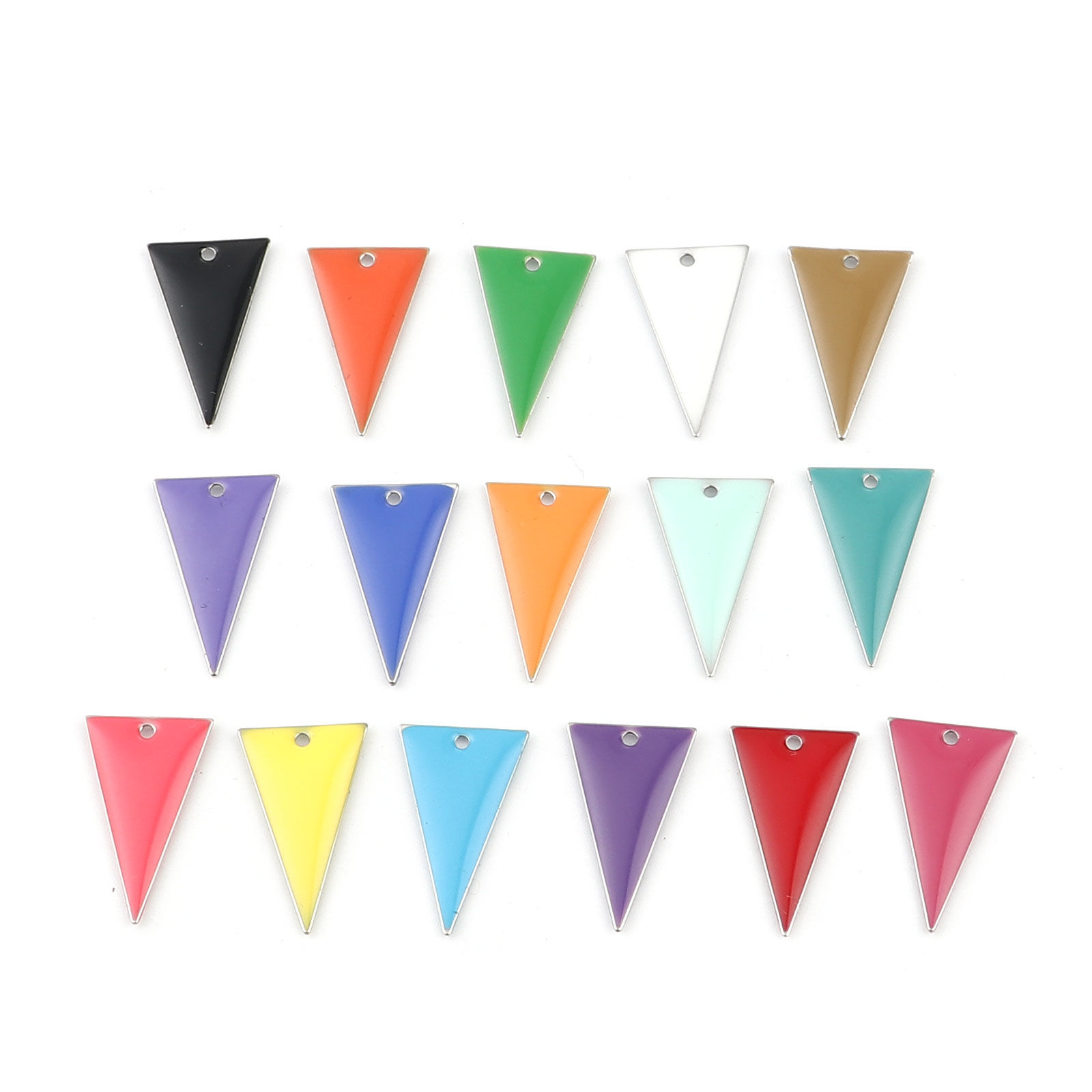 Image de Breloques Sequins Emaillés Double Face en Laiton Triangle Argent Mat Double Face 22mm x 13mm, 10 Pcs