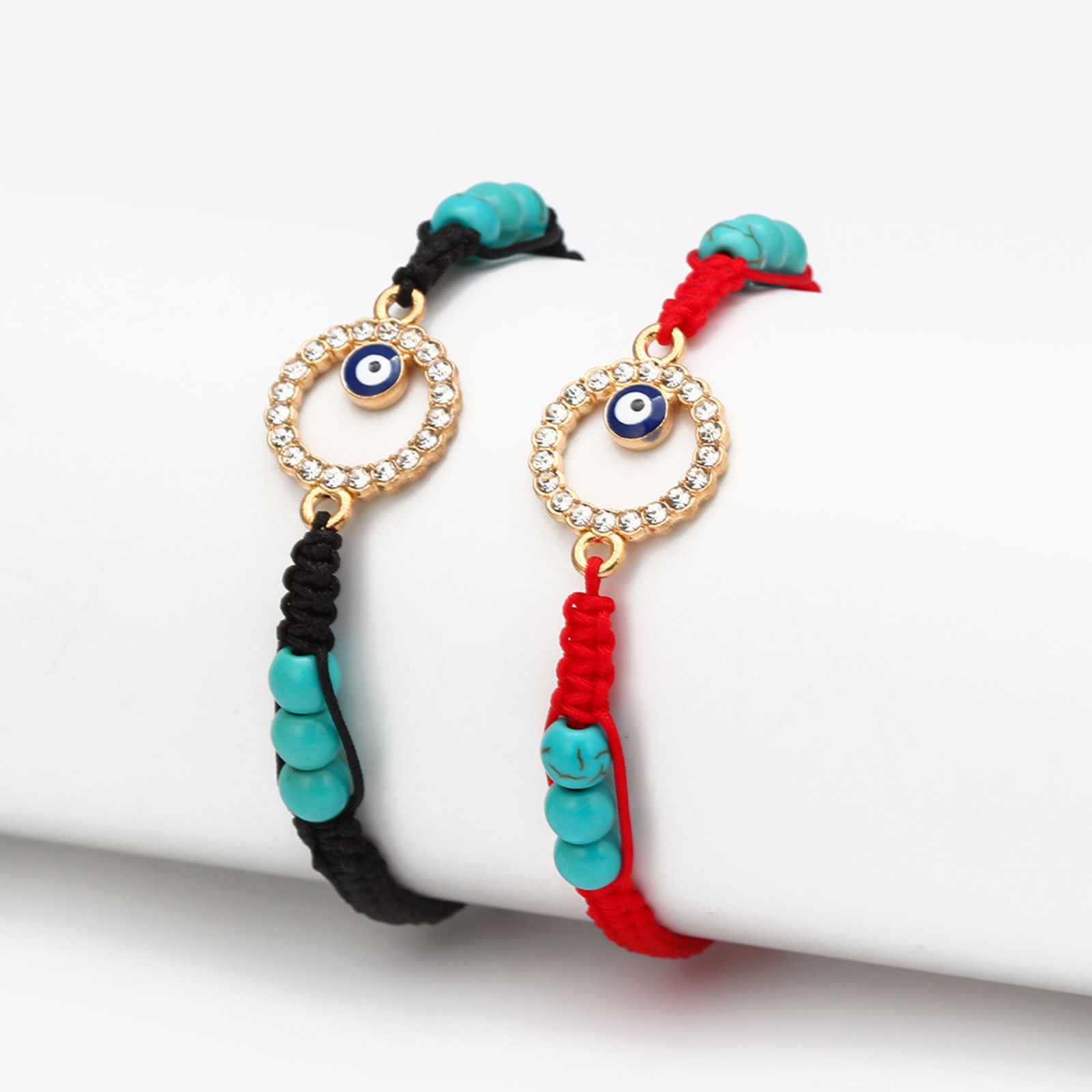 Picture of Nylon Braiding Braided Bracelets Accessories Findings Imitation Turquoise Clear Rhinestone 1 Piece