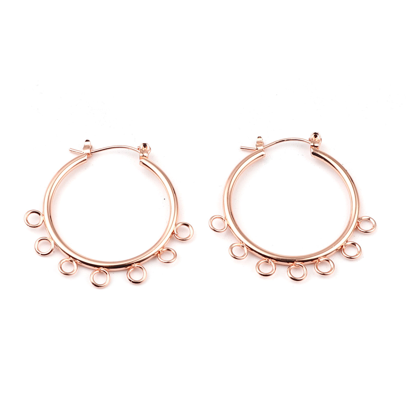 Picture of Zinc Based Alloy Hoop Earrings Findings Circle Ring Rose Gold W/ Loop 37mm x 37mm, Post/ Wire Size: (21 gauge), 1 Pair