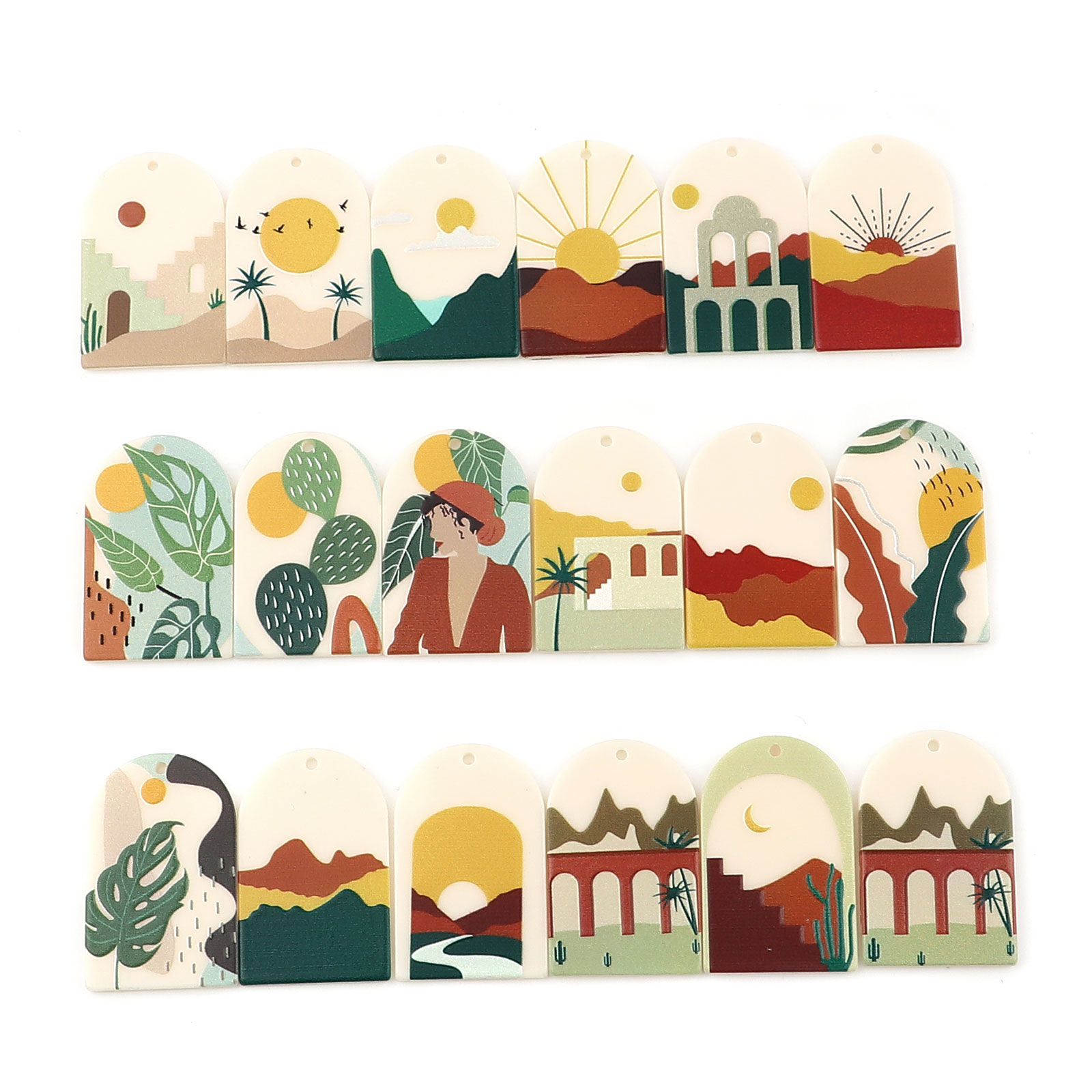 Изображение Смола Подвески Арка Зеленый природные пейзажи 40мм x 26мм, 5 ШТ