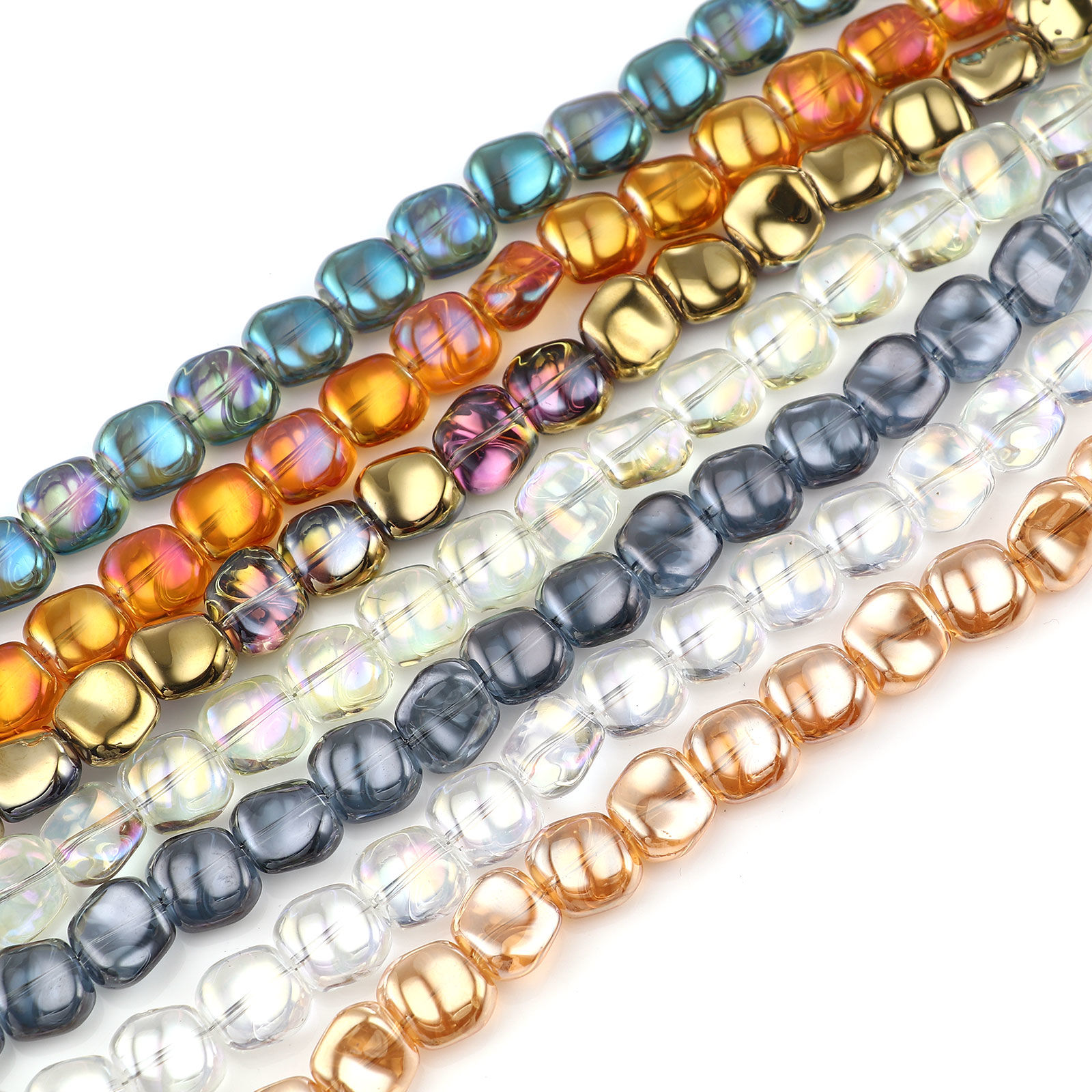 Picture of Glass AB Rainbow Color Aurora Borealis Beads Quadrilateral Multicolor About 12mm x 10mm