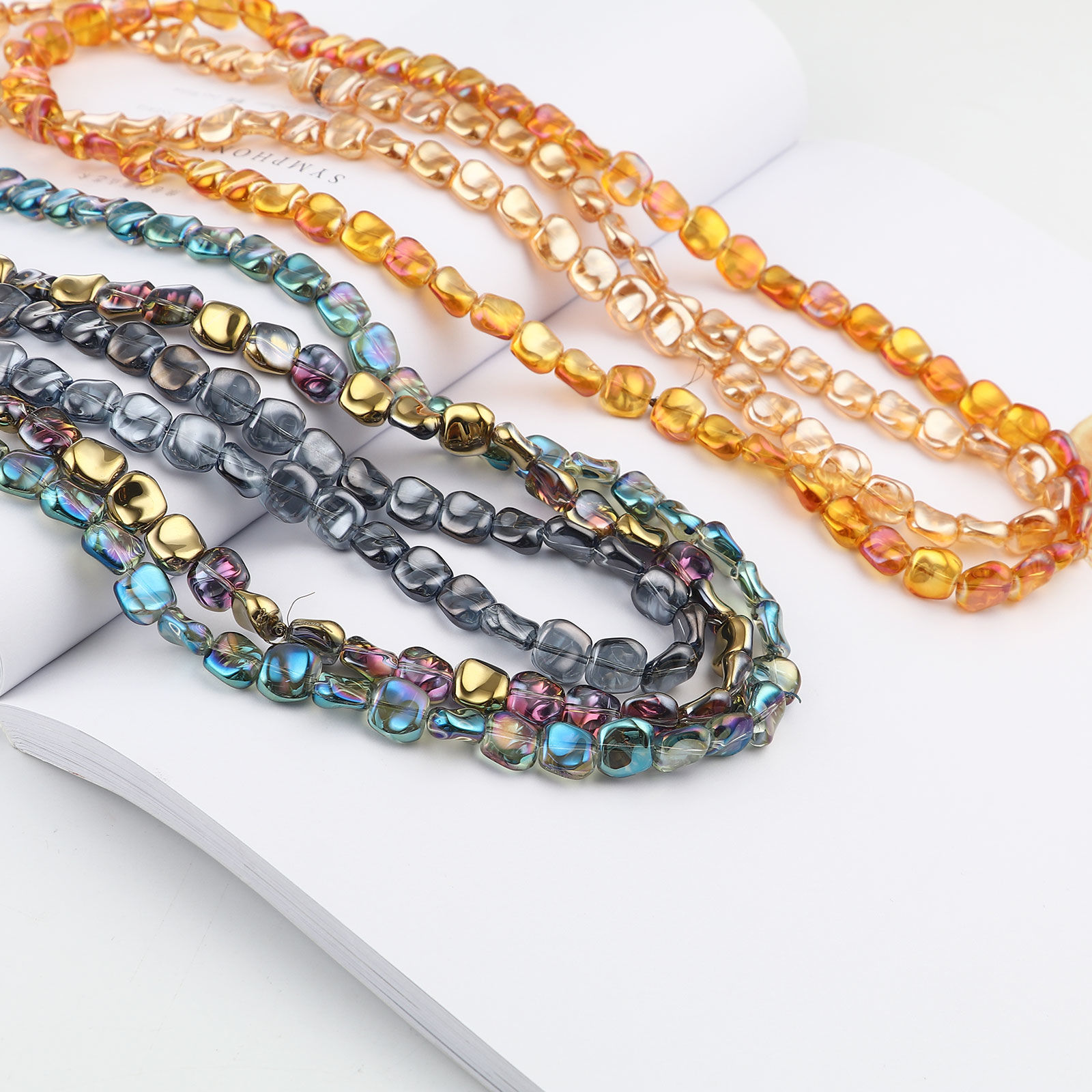 Picture of Glass AB Rainbow Color Aurora Borealis Beads Quadrilateral Multicolor About 12mm x 10mm