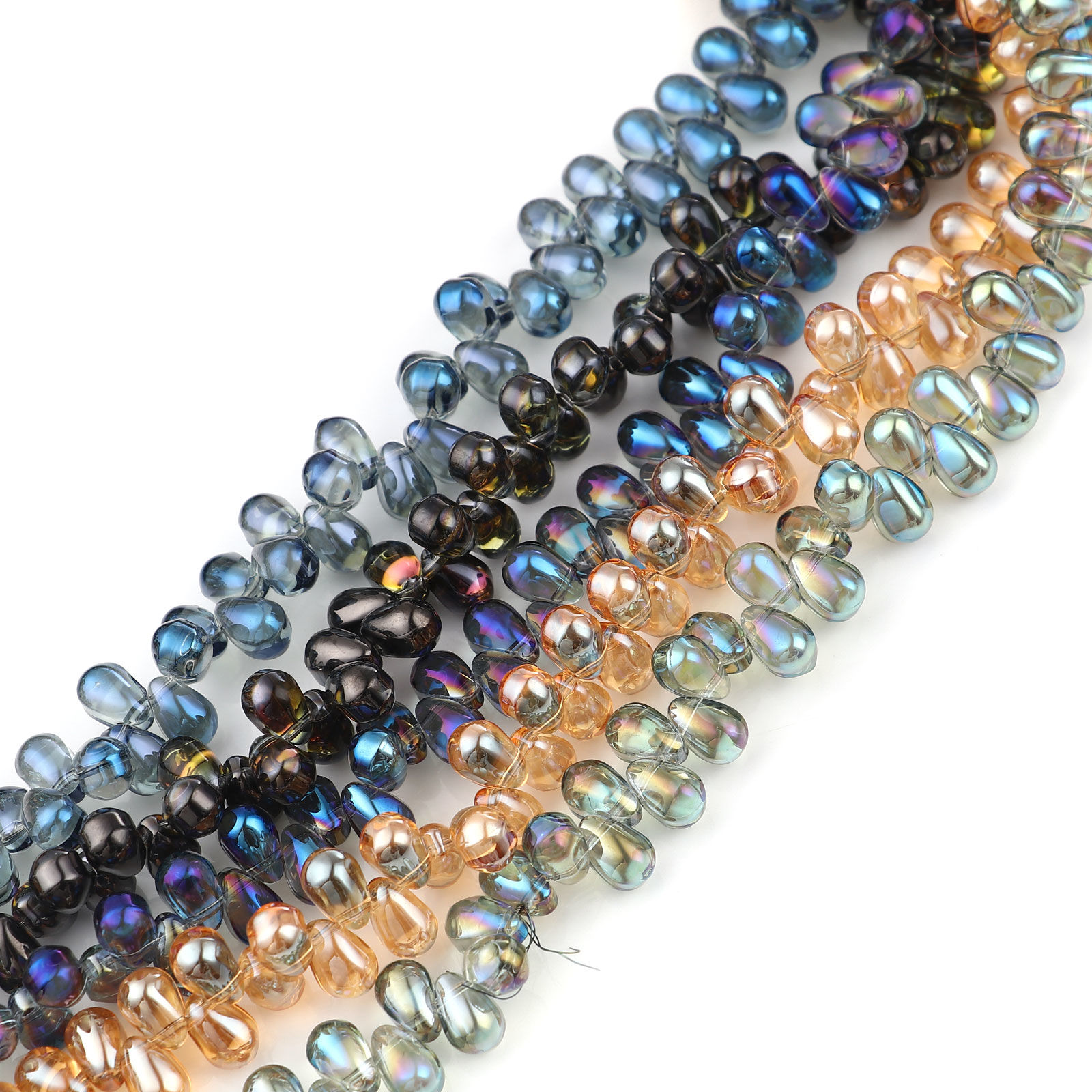 Image de Perles AB Couleur Irisation Aurores Boréales en Verre Goutte d'Eau Multicolore 9mm x 6mm, 100 Pcs