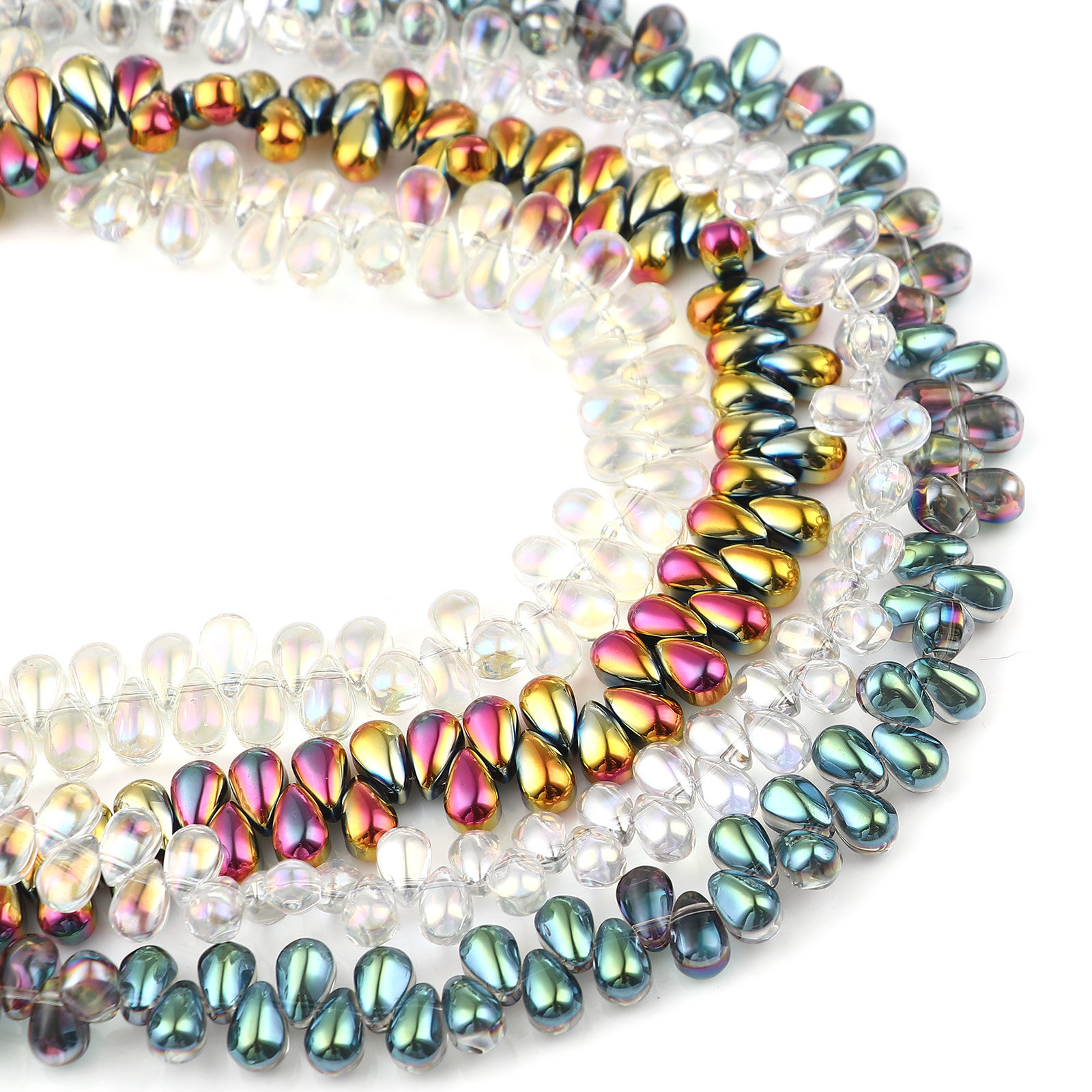 Image de Perles AB Couleur Irisation Aurores Boréales en Verre Goutte d'Eau Multicolore 9mm x 6mm, 100 Pcs