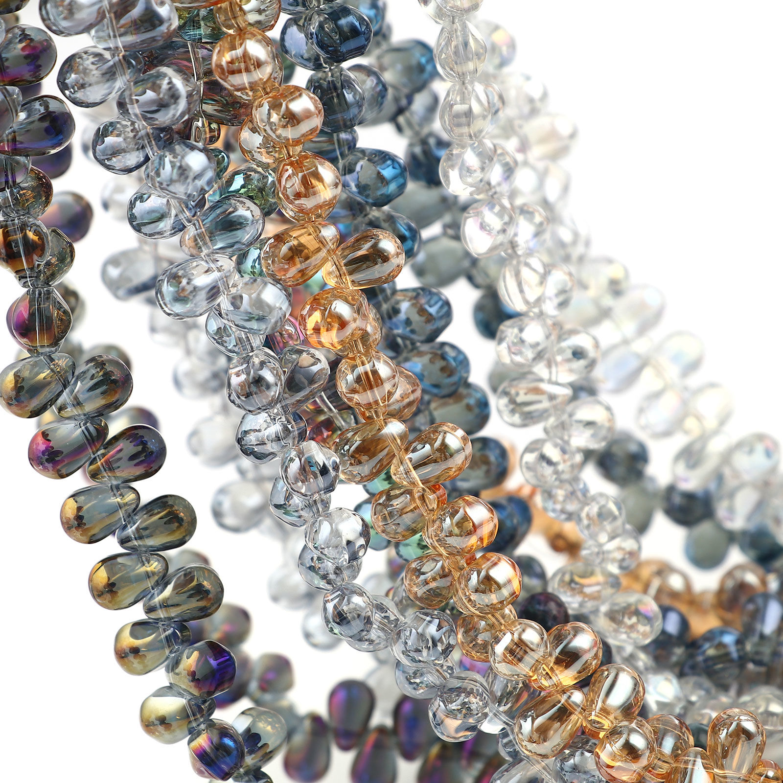 Image de Perles AB Couleur Irisation Aurores Boréales en Verre Goutte d'Eau Multicolore 9mm x 6mm, 100 Pcs