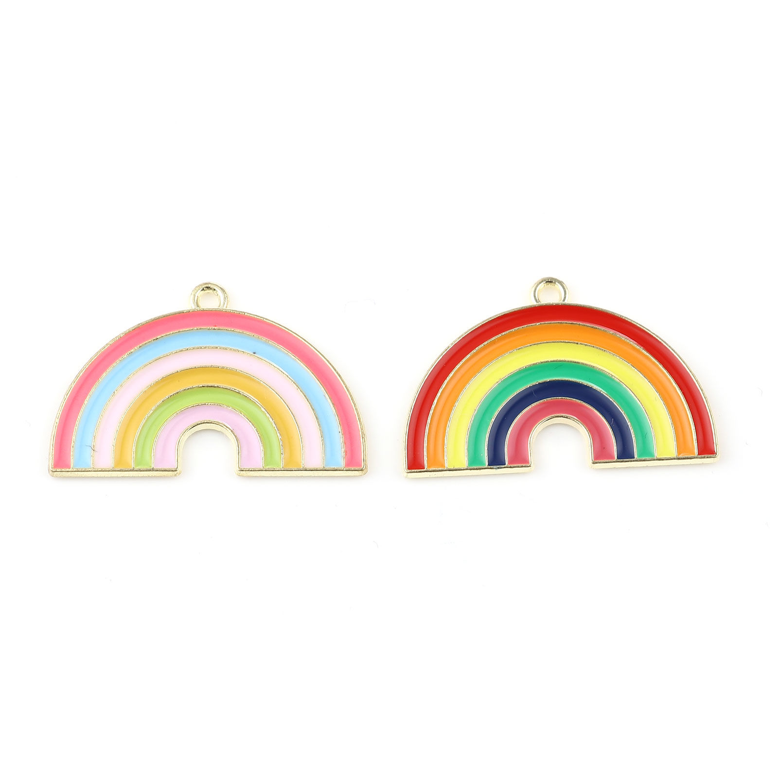 Imagen de Zamak Colección Meteorológica Colgantes Arco Iris Chapado en Oro Multicolor Esmalte 31mm x 20mm, 10 Unidades