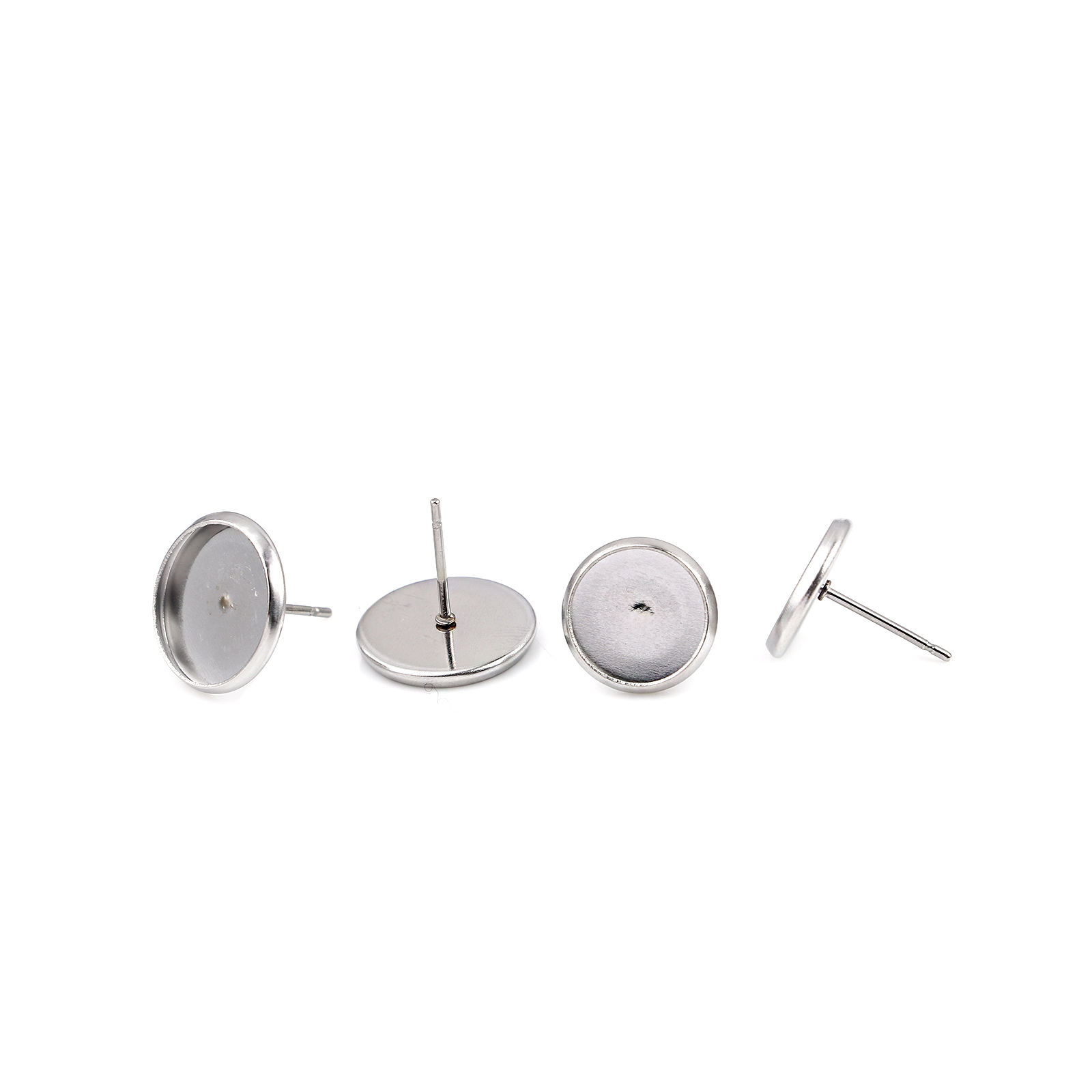Imagen de Acero Inoxidable Pendientes Ronda Tono de Plata Base Camafeo (Apta 6mm) 8mm Diámetro, Post/ Wire Size: (21 gauge), 20 Unidades