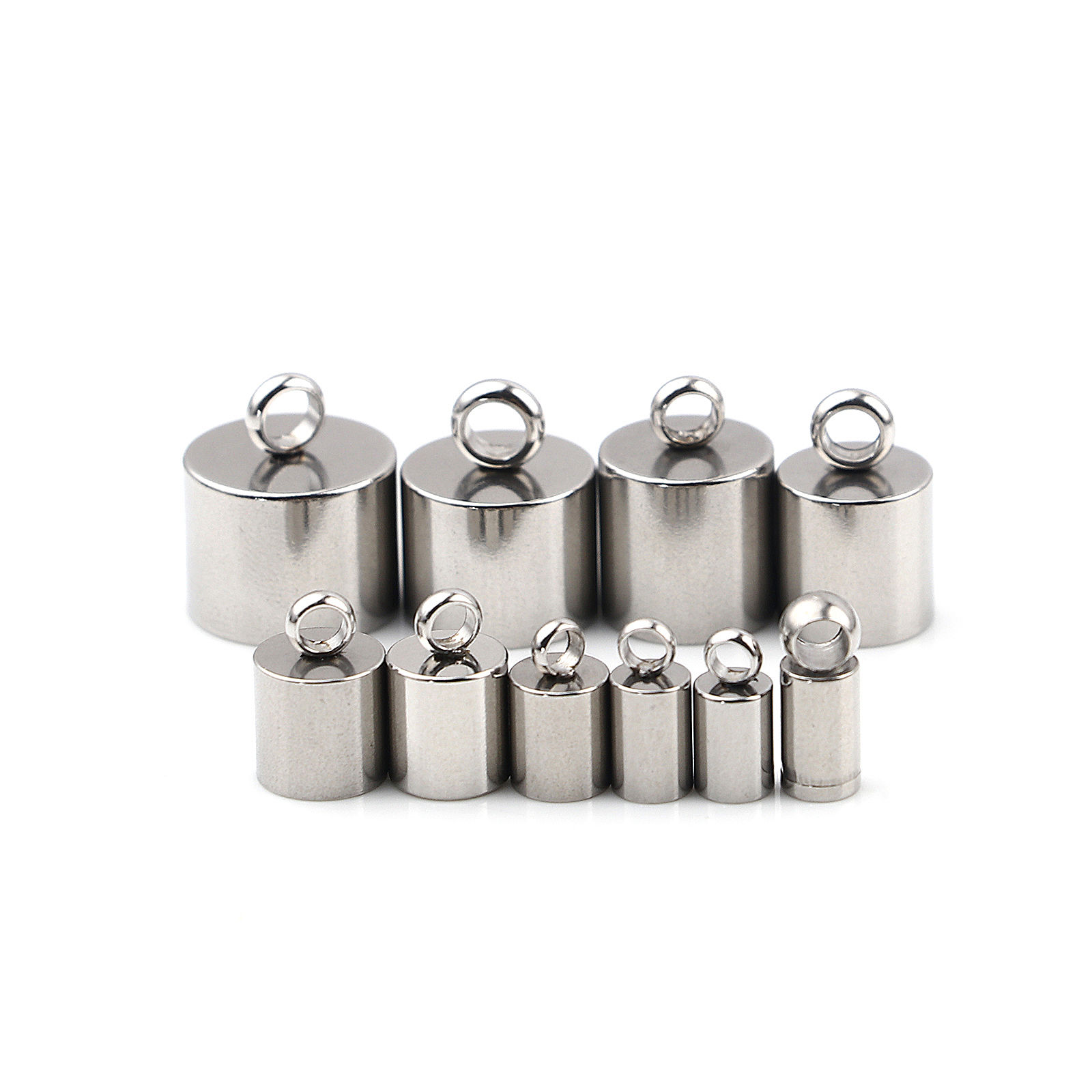 Picture of Stainless Steel Cord End Caps Cylinder Silver Tone (Fits 3.5mm( 1/8") Cord) 10mm x 4mm, 10 PCs
