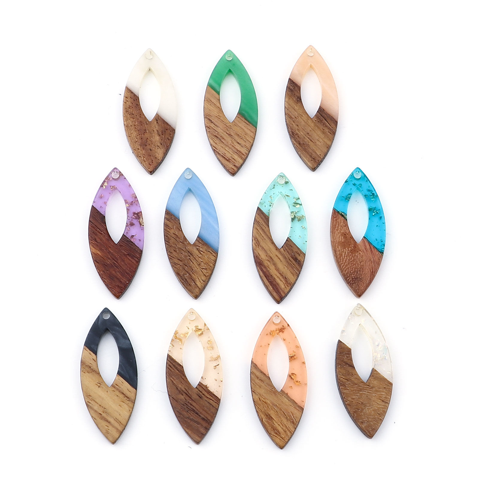 Bild von Harz & Holz Holzeffekt Harz Anhänger Marquise Natural