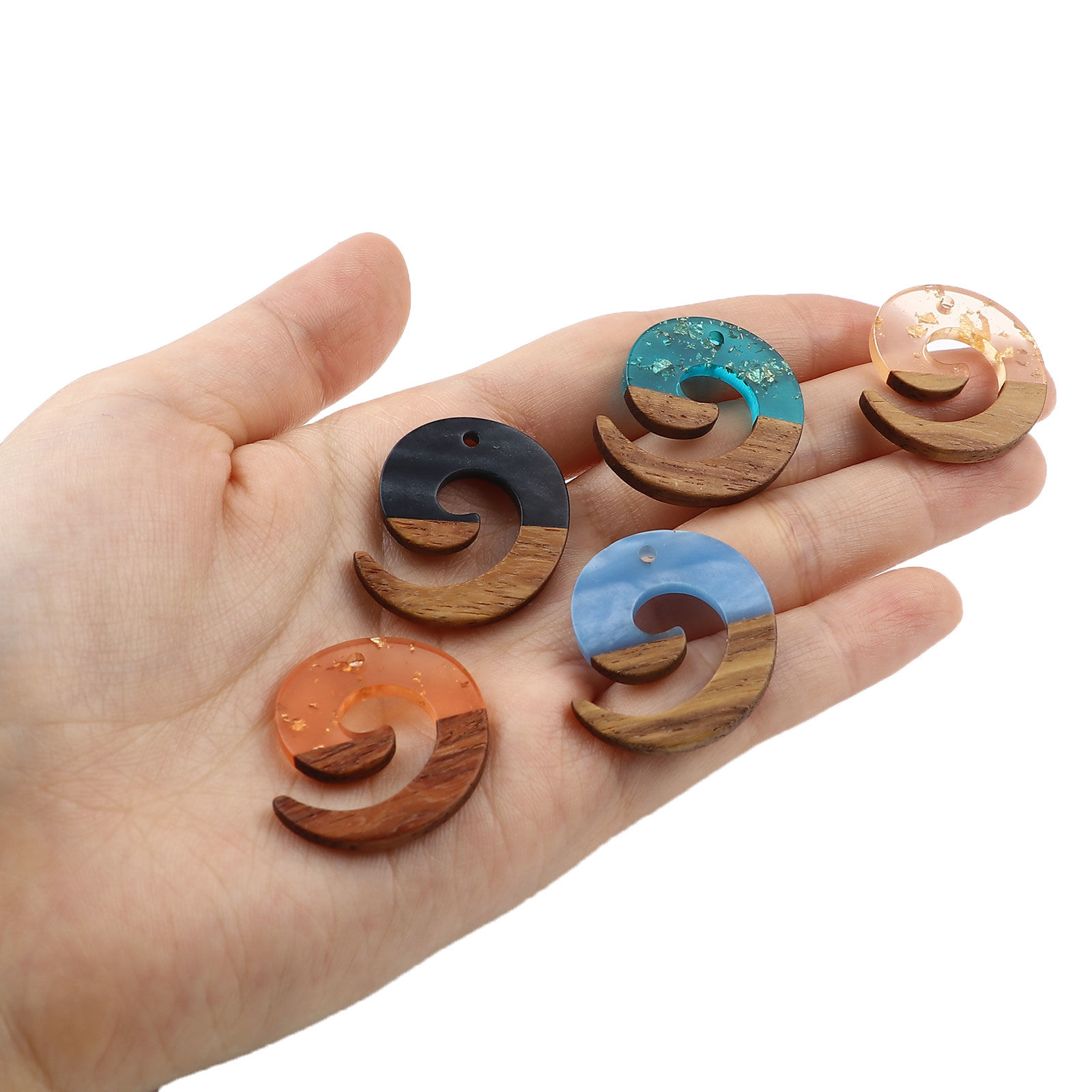 Picture of Resin & Wood Wood Effect Resin Charms Swirl Natural 28mm x 24mm, 3 PCs