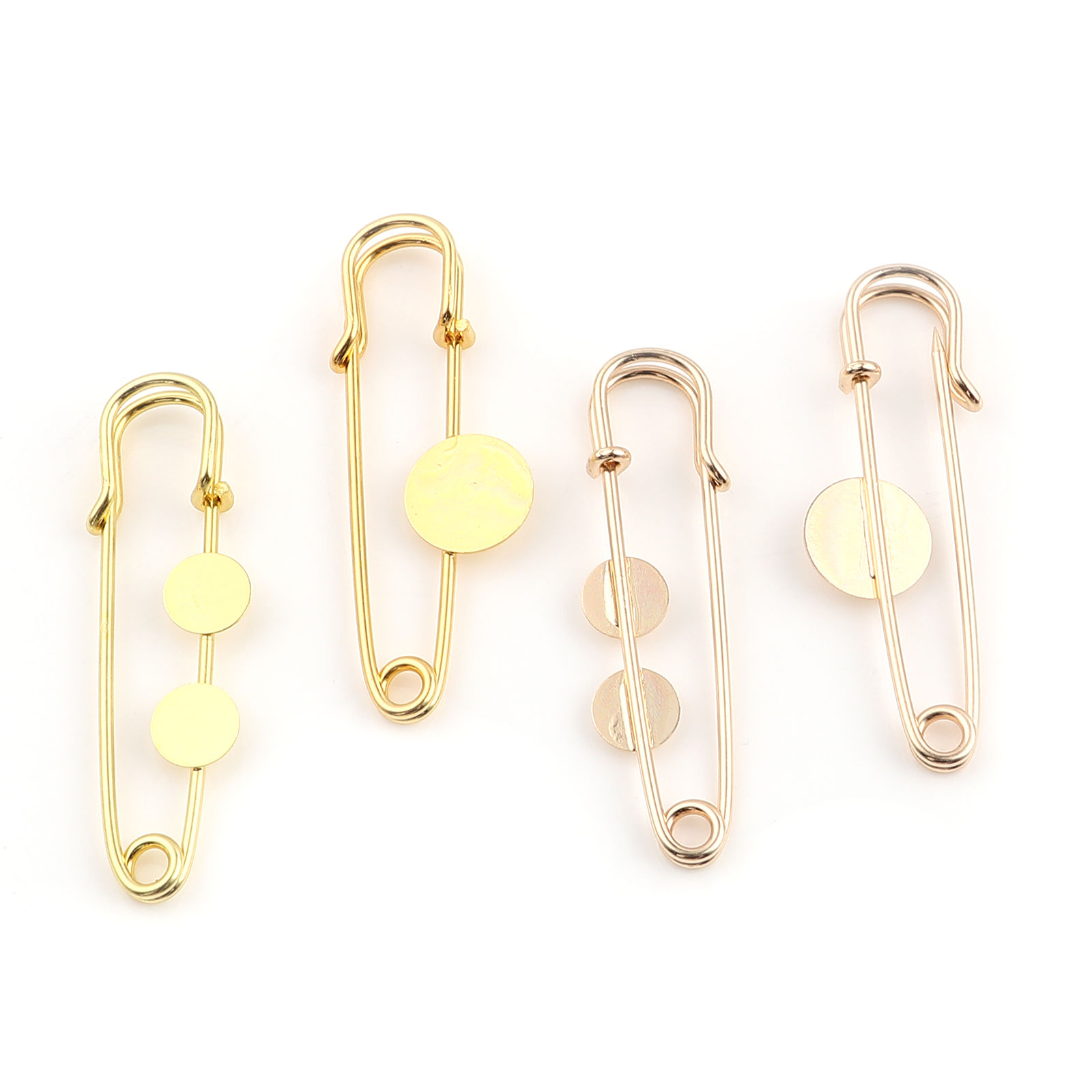 Picture of Copper & Iron Based Alloy Cabochon Settings Pin Brooches Findings Pin Gold Plated Round Glue On (Fits 12mm Dia.) 5cm x 2cm, 10 PCs