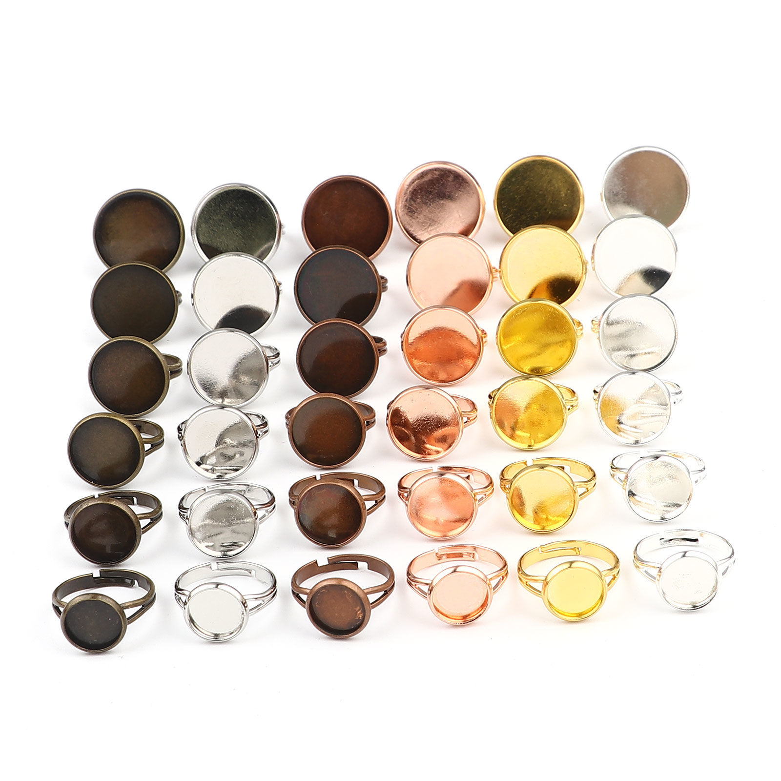 Picture of Brass Open Adjustable Cabochon Settings Rings Findings Round Multicolor 17.3mm(US Size 7)