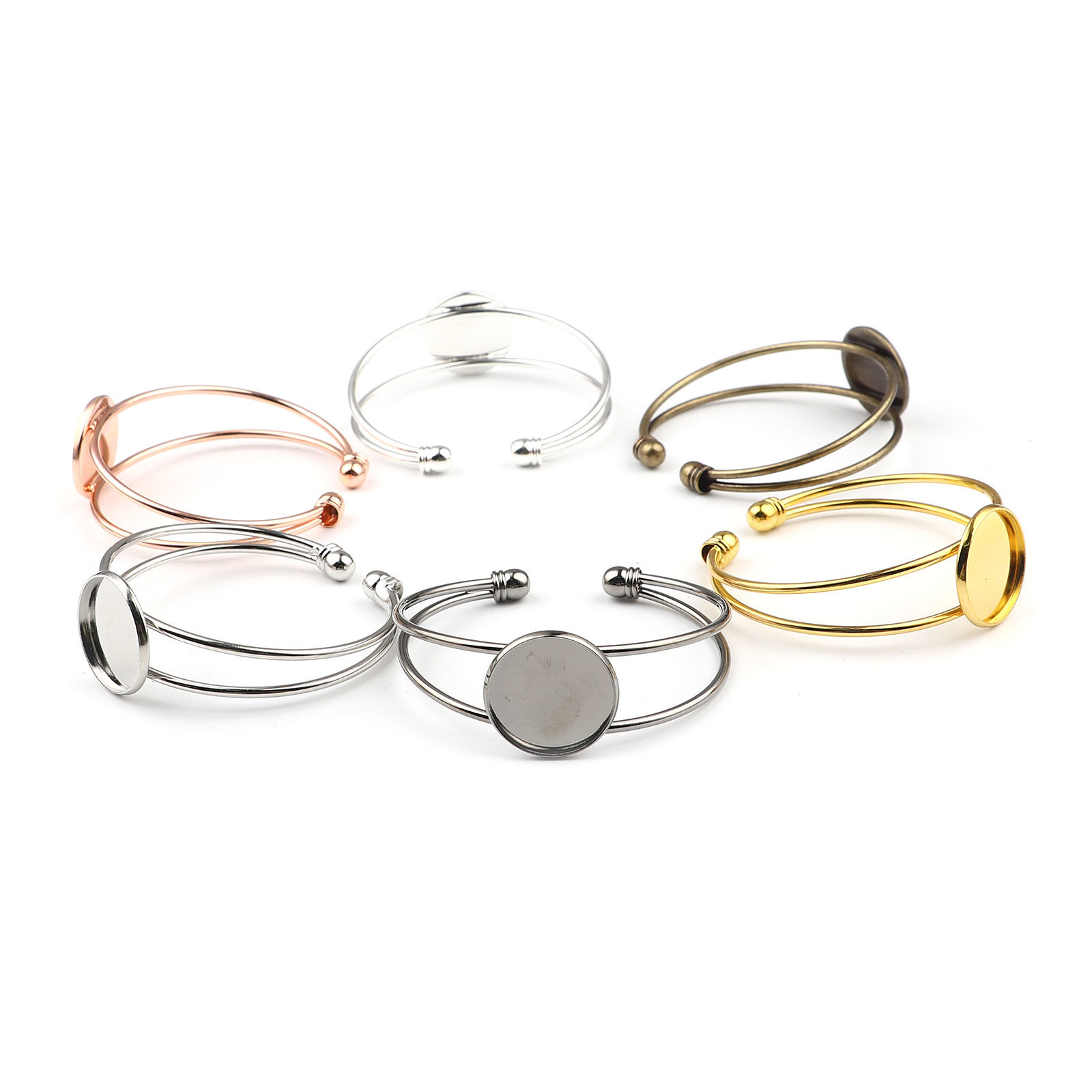 Picture of Brass Cabochon Settings Open Cuff Bangles Bracelets Findings Round Multicolor (Fits 20mm Dia.) 17cm(6 6/8") long