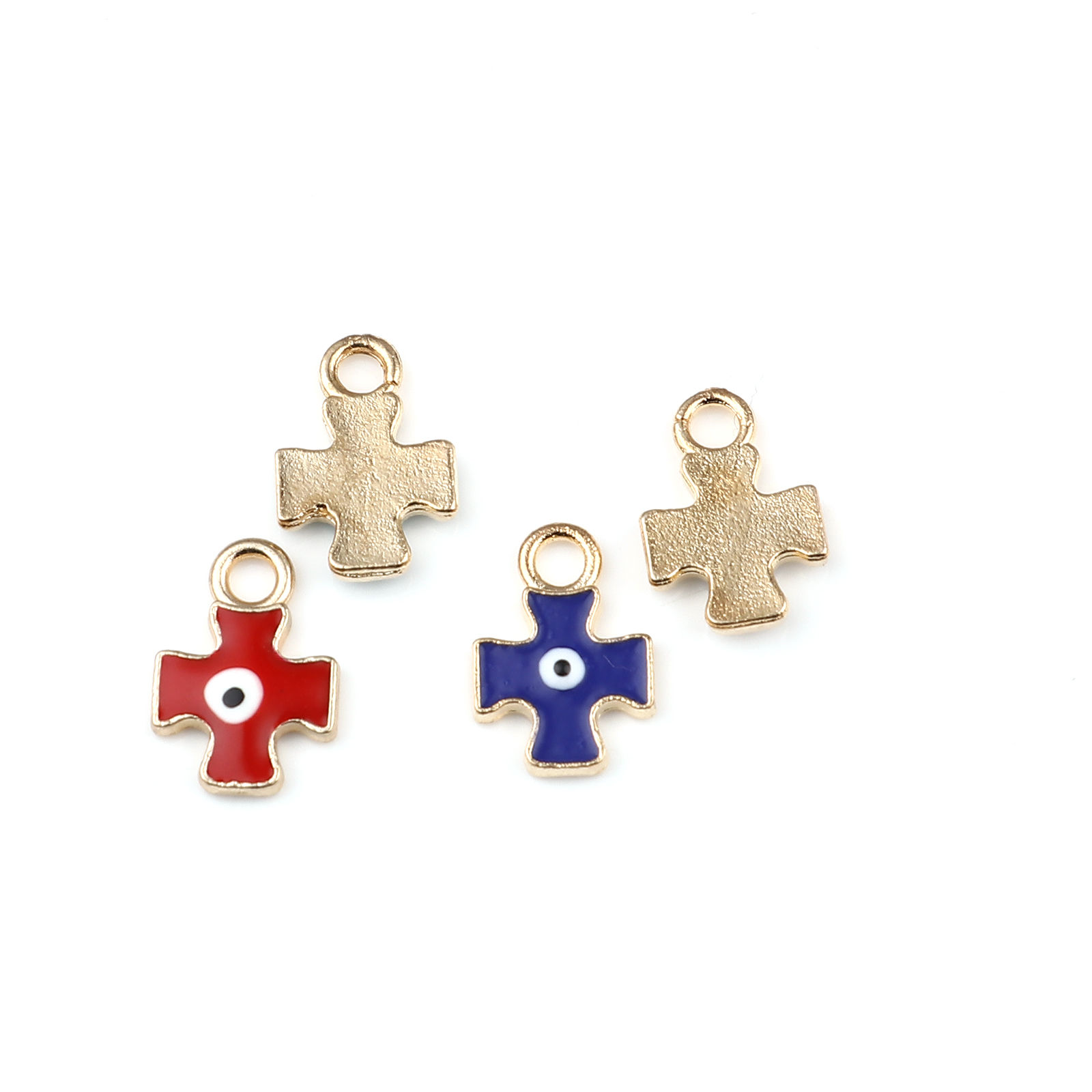 Picture of Zinc Based Alloy Religious Charms Cross Gold Plated Evil Eye Enamel 16mm x 11mm, 10 PCs
