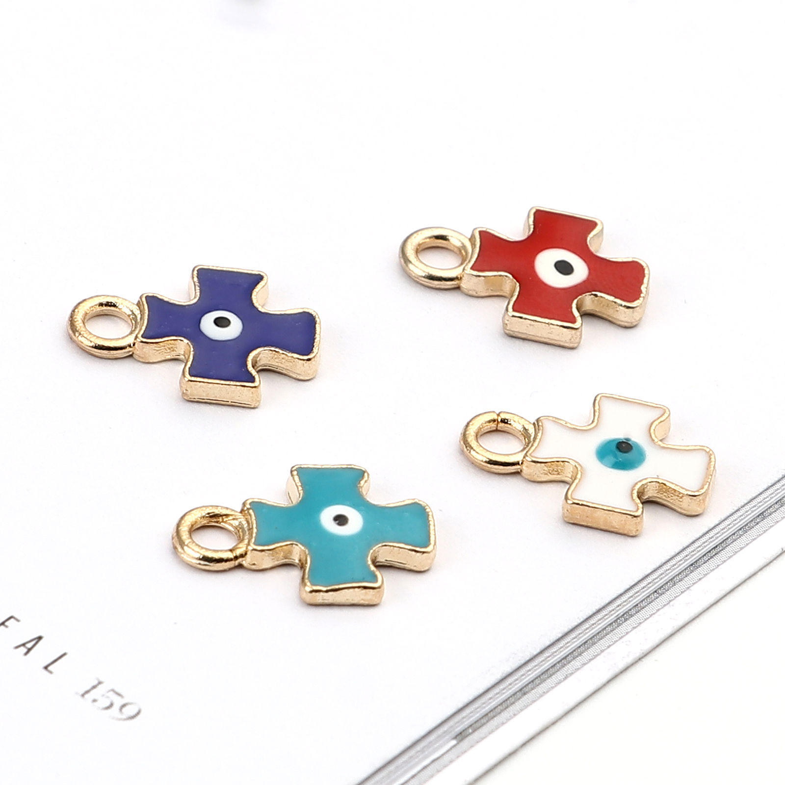 Picture of Zinc Based Alloy Religious Charms Cross Gold Plated Evil Eye Enamel 16mm x 11mm, 10 PCs