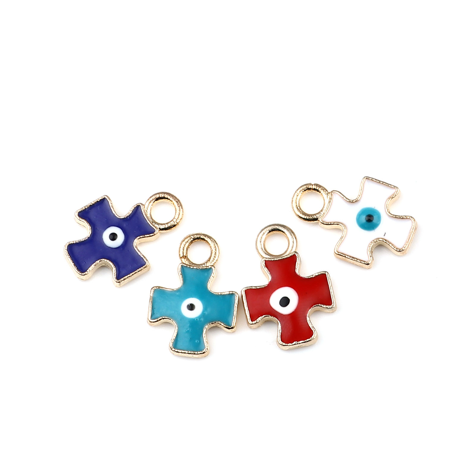 Picture of Zinc Based Alloy Religious Charms Cross Gold Plated Evil Eye Enamel 16mm x 11mm, 10 PCs