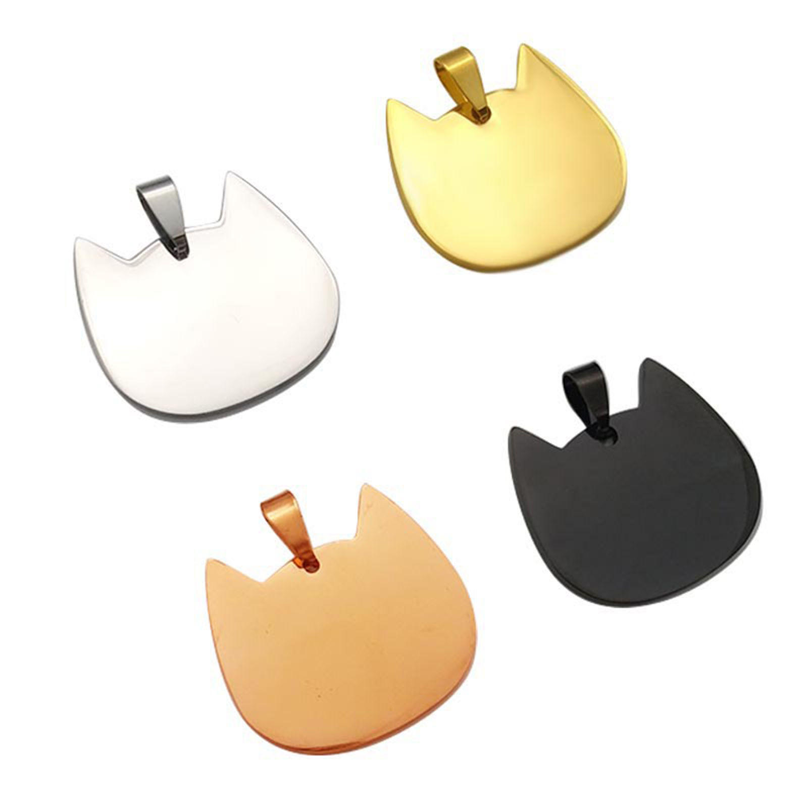 Picture of Stainless Steel Blank Stamping Tags Charm Pendant Cat Animal Silver Tone Blank Stamping Tags 26mm x 25mm