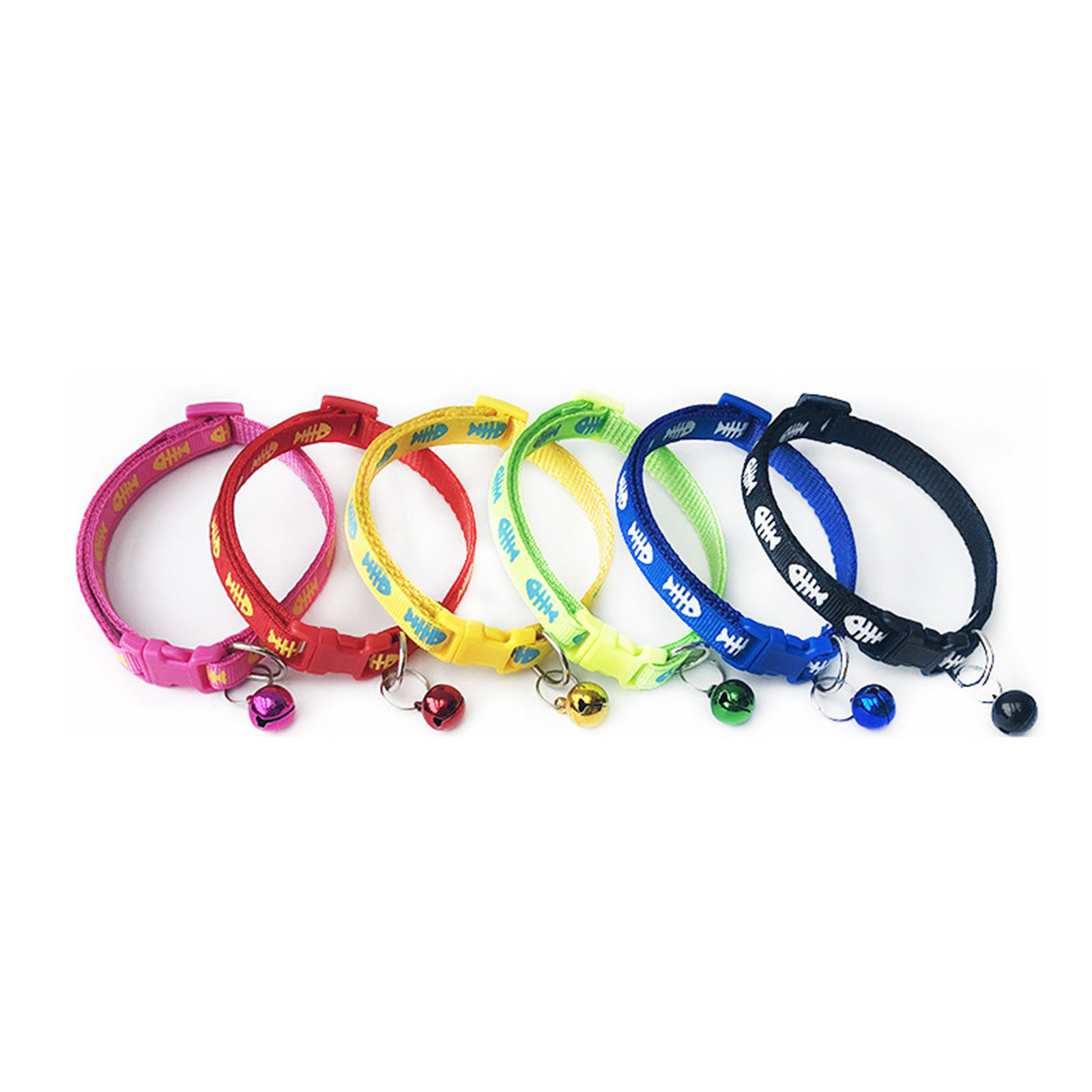 Picture of Fishbone Polyester Adjustable Dog Collars With Bell Pet Supplies Accessories