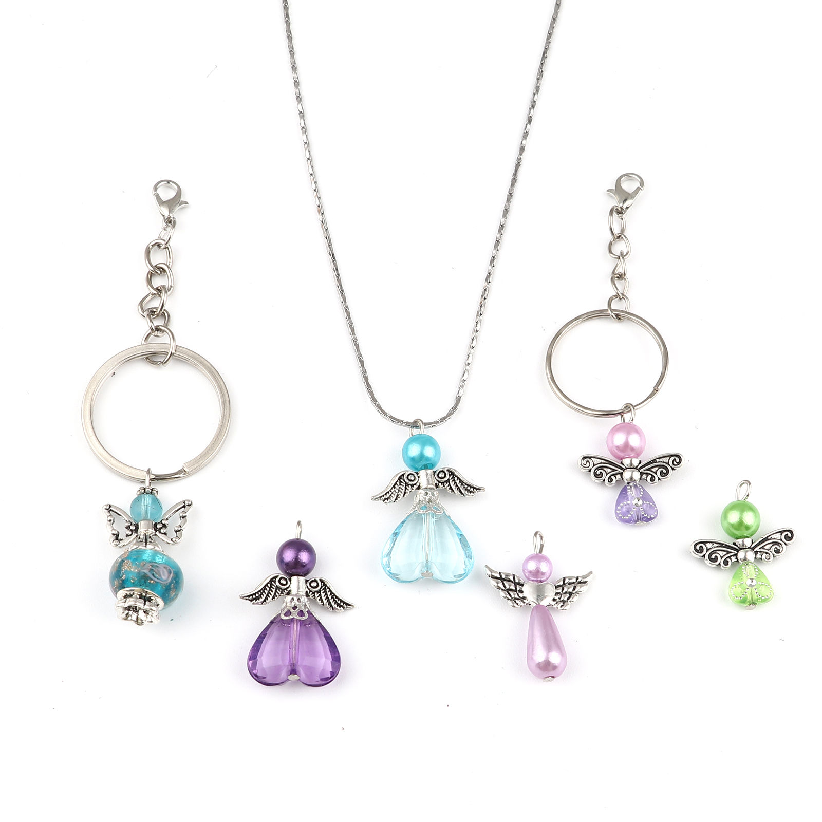Picture of Zinc Based Alloy & Acrylic Religious Pendants Angel Antique Silver Color At Random Color Wing 1 Packet ( 10 PCs/Set)
