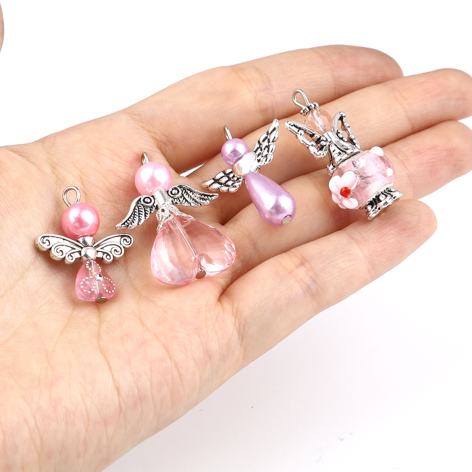 Picture of Zinc Based Alloy & Acrylic Religious Pendants Angel Antique Silver Color At Random Color Wing 1 Packet ( 10 PCs/Set)