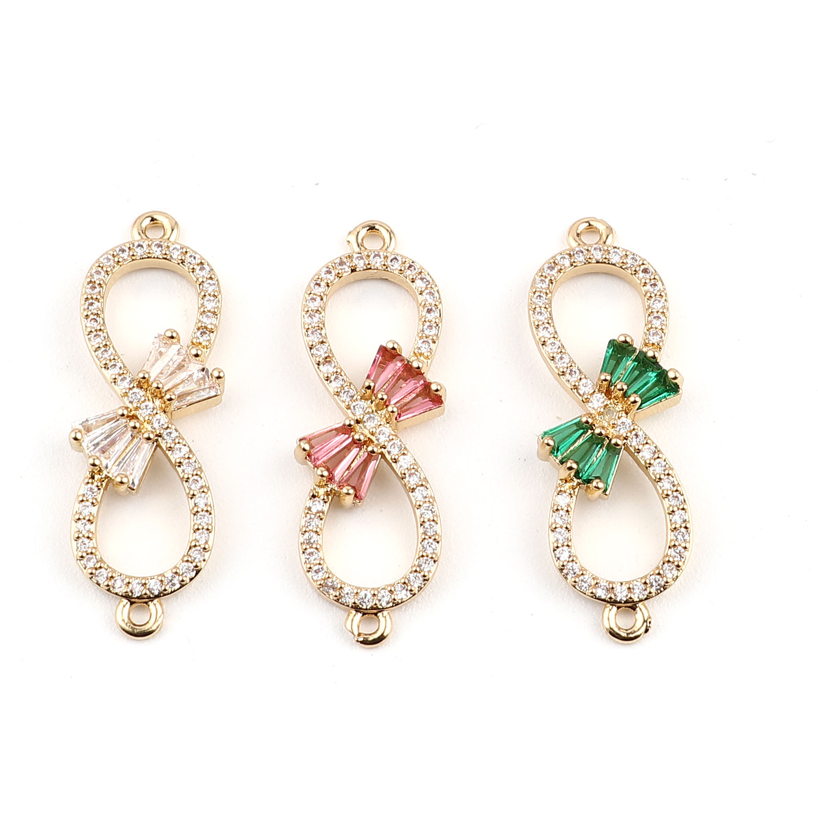 Изображение Латунь Коннекторы Символ бесконечности Позолоченный Бант 31мм x 10мм, 2 ШТ