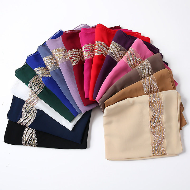 Изображение Chiffon Twist Shiny Lace Women's Hijab Scarf Solid Color