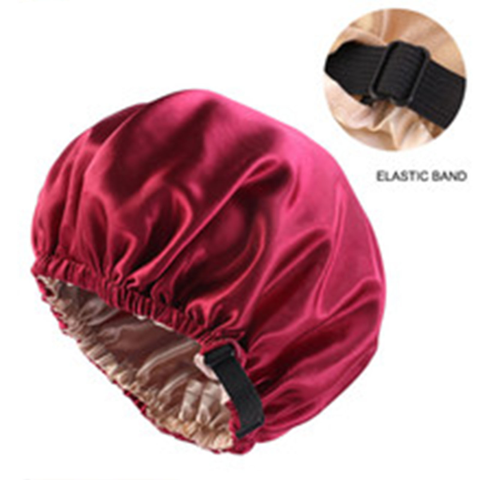 Изображение Satin Rhinestone Elastic Night Sleep Cap Hair Care Beauty Bonnet Hat