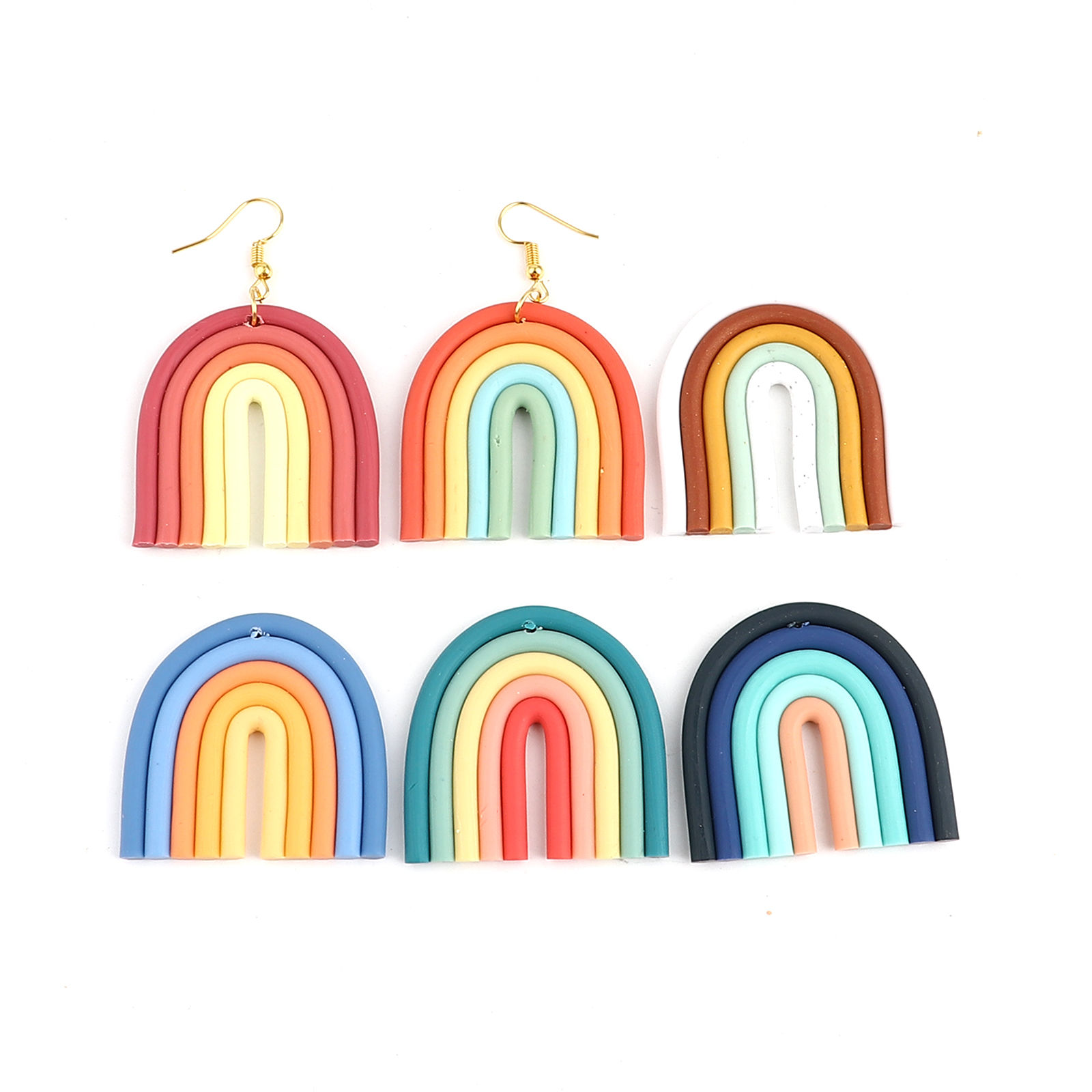 Picture of Polymer Clay Weather Collection Pendants Arched Multicolor Rainbow 5 PCs
