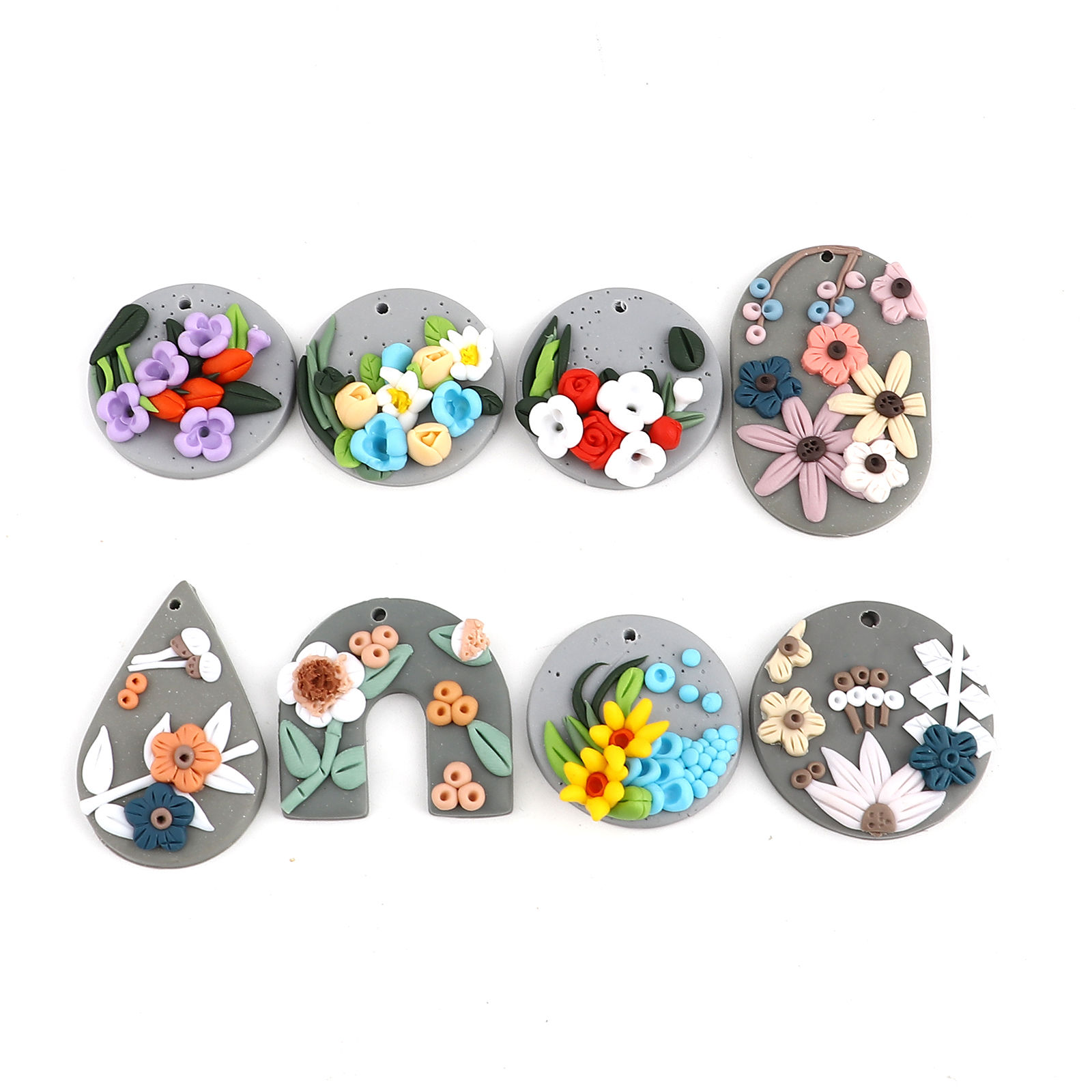 Picture of Polymer Clay Pendants Round Disc Multicolor Flower 2 PCs